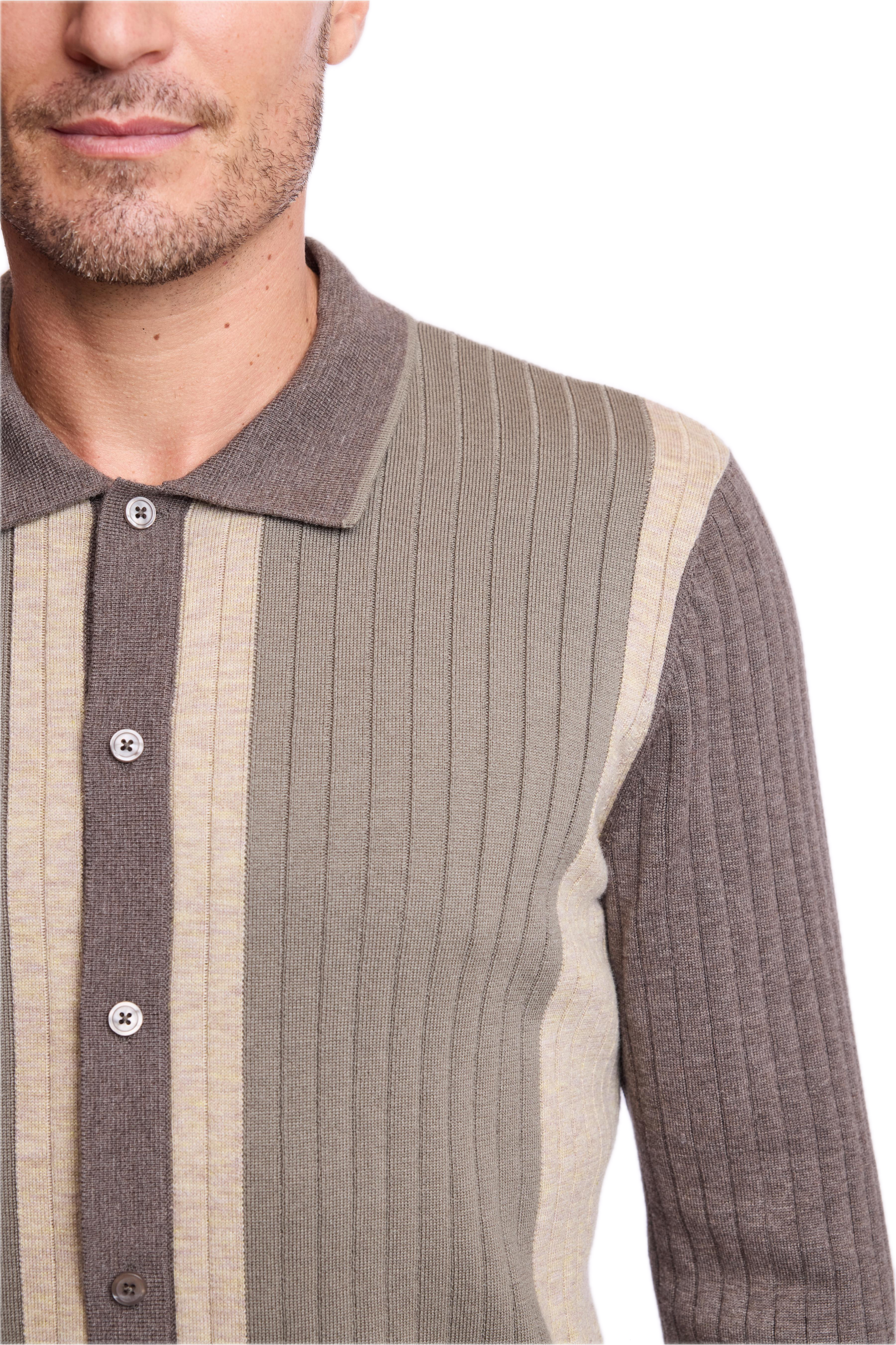 Color Blocked Full Placket Polo - Wood Sage British Beige