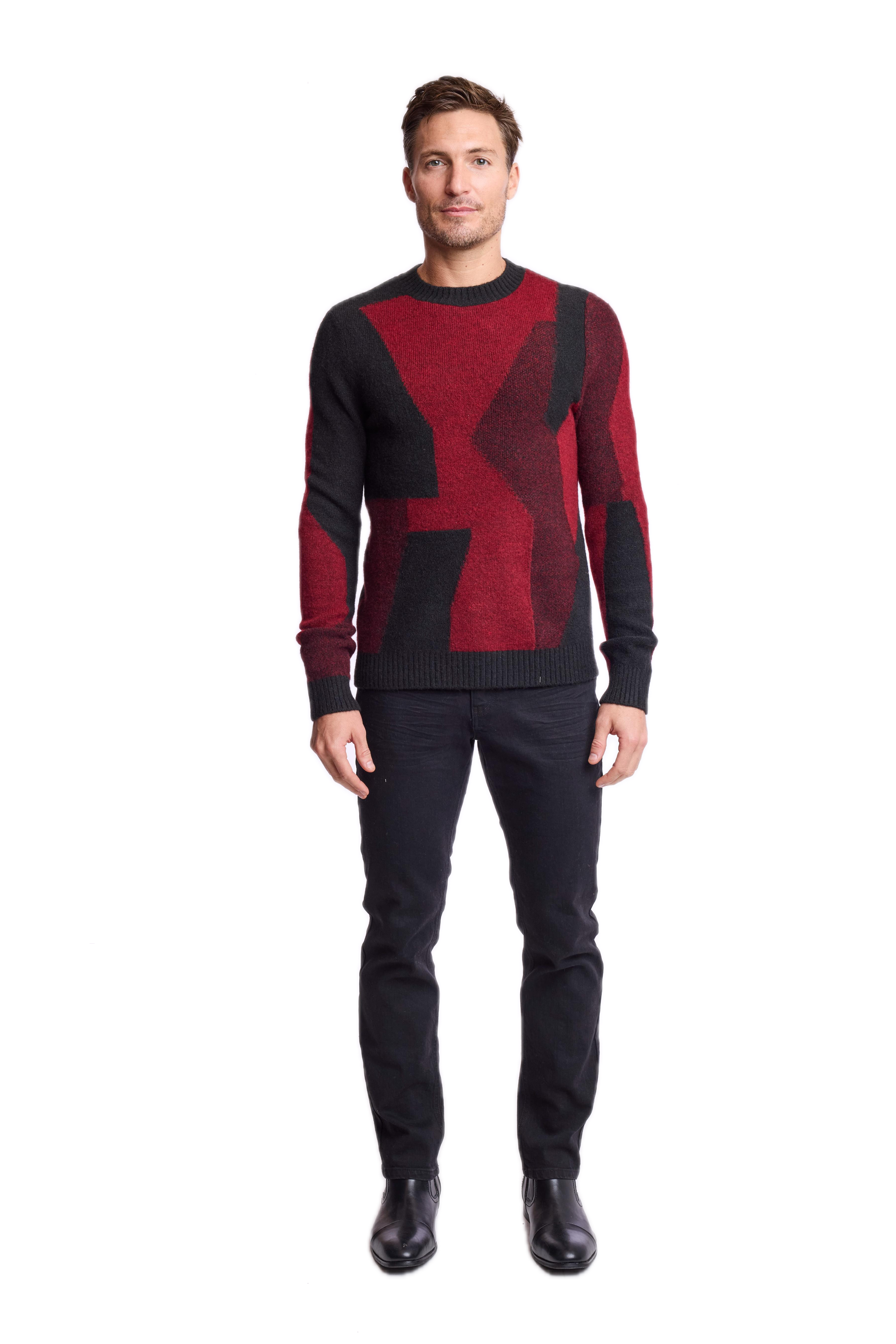 Crewneck Sweater - Black & Burgundy