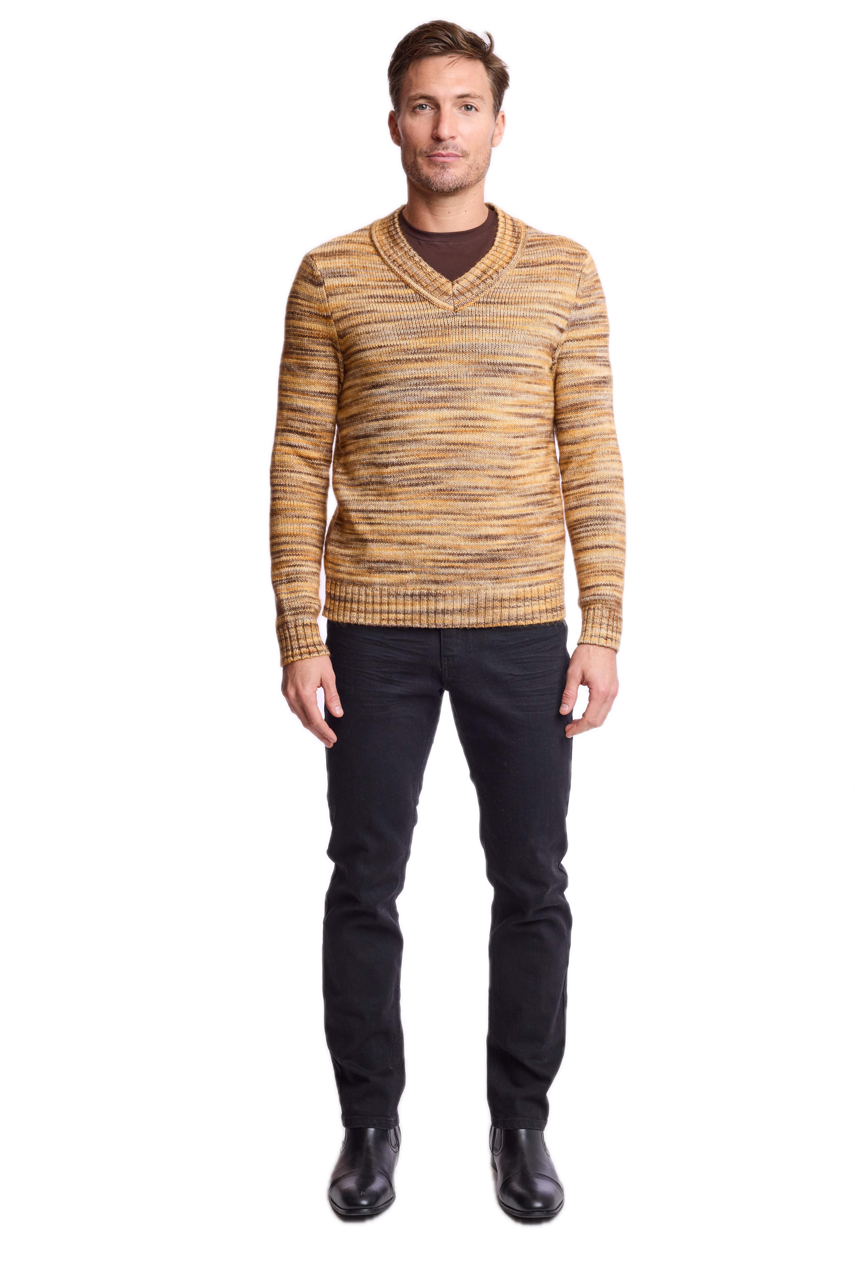 V-Neck Sweater - Mustard Brown Multi