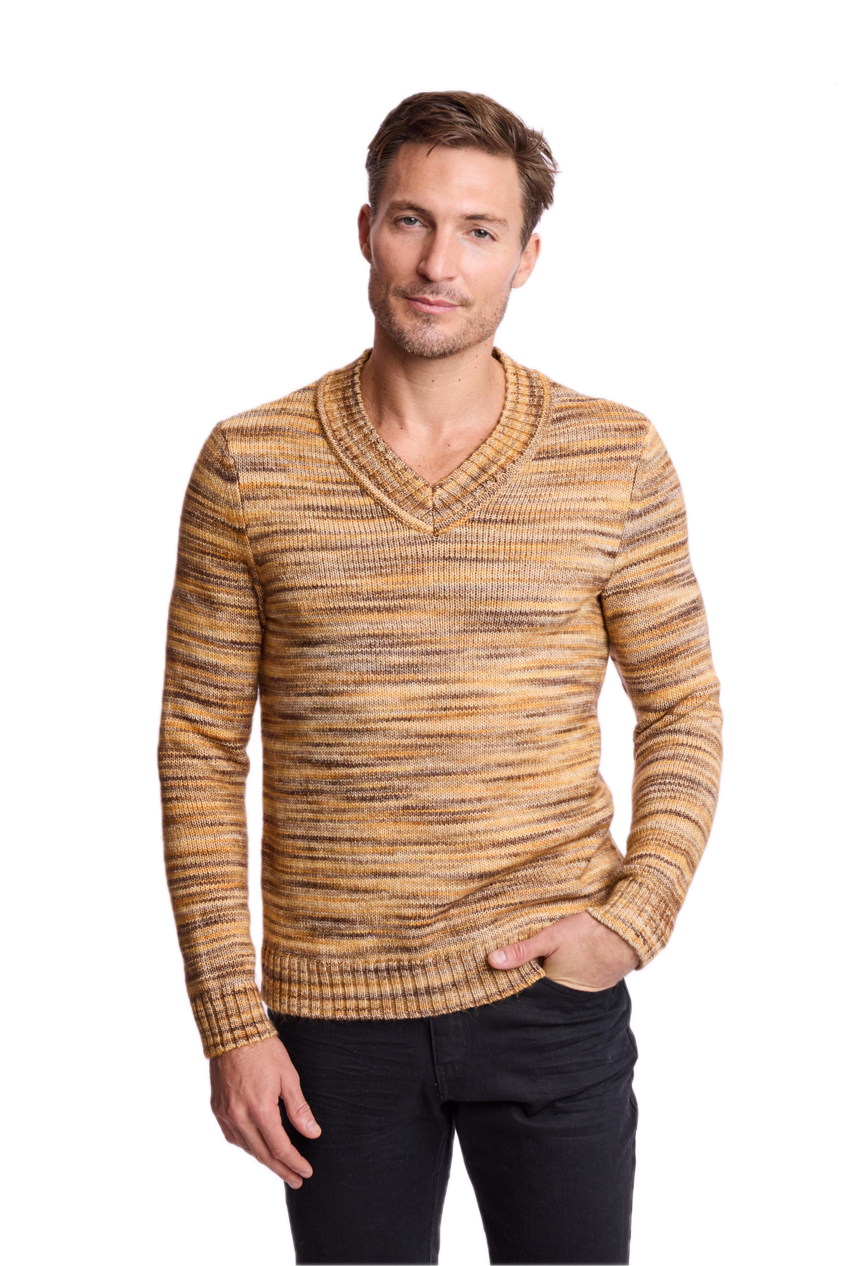 V-Neck Sweater - Mustard Brown Multi
