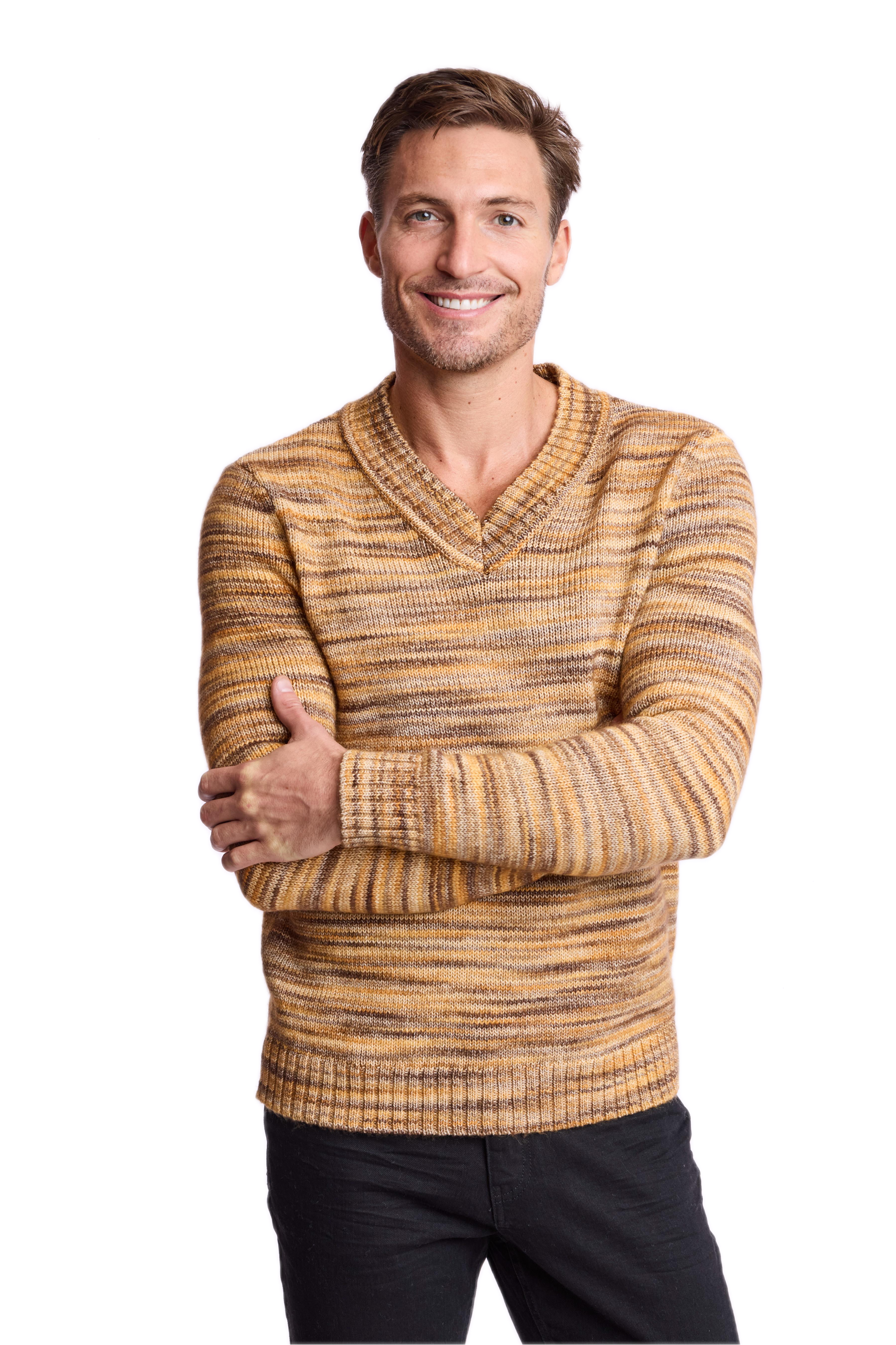 V-Neck Sweater - Mustard Brown Multi
