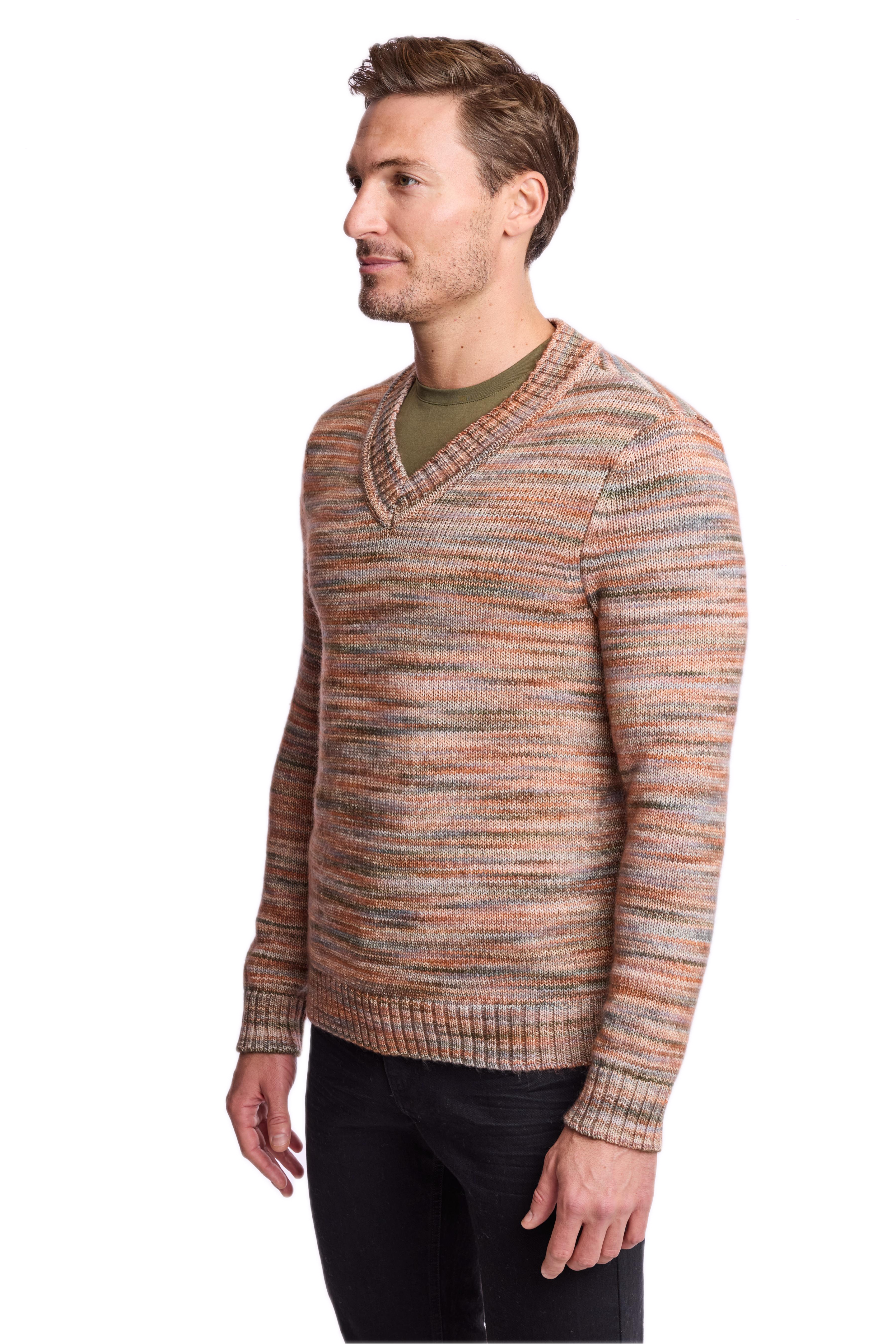 V-Neck Sweater - Sage Tan Multi