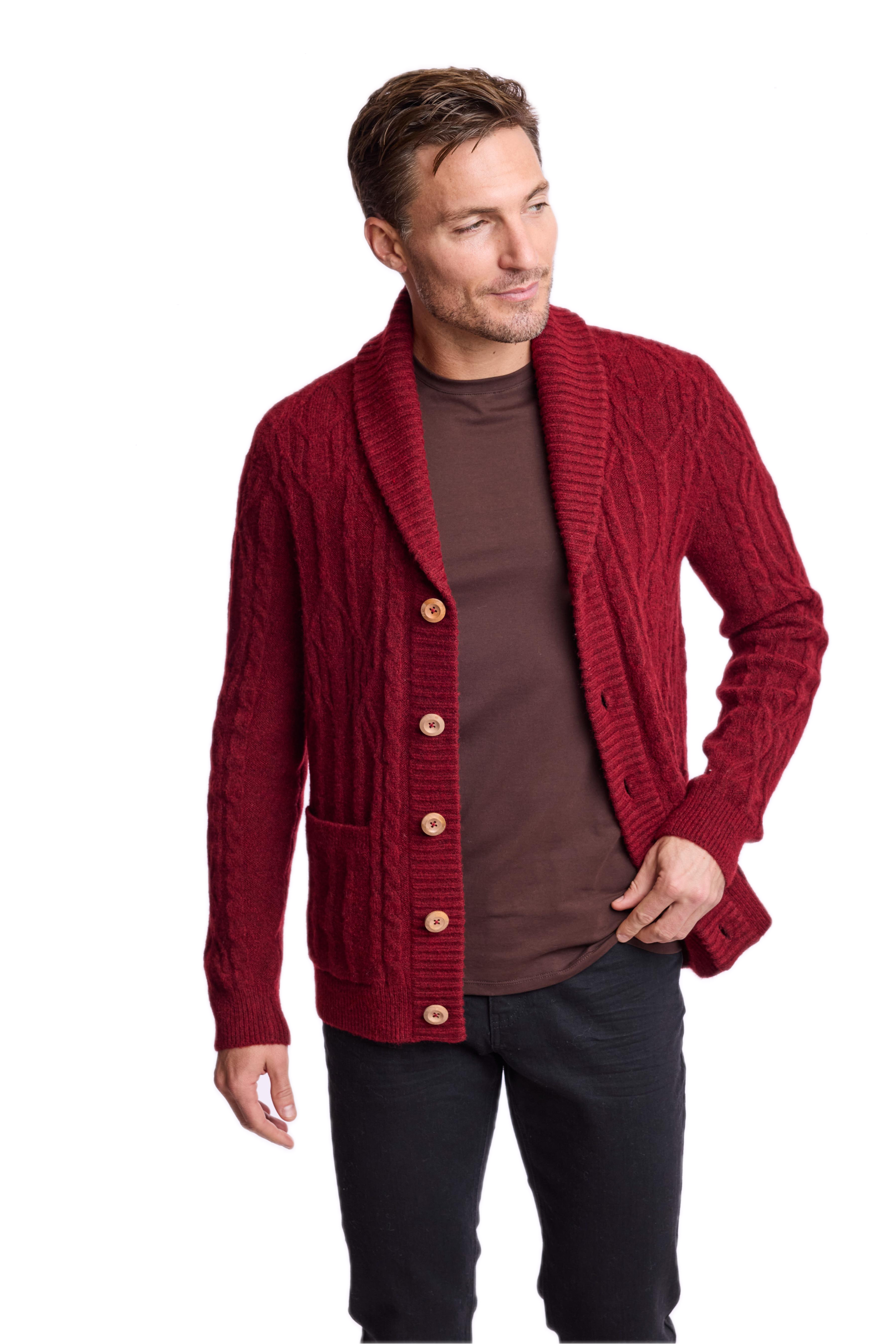 Shawl Collar Cardigan - Burgundy Bordeaux