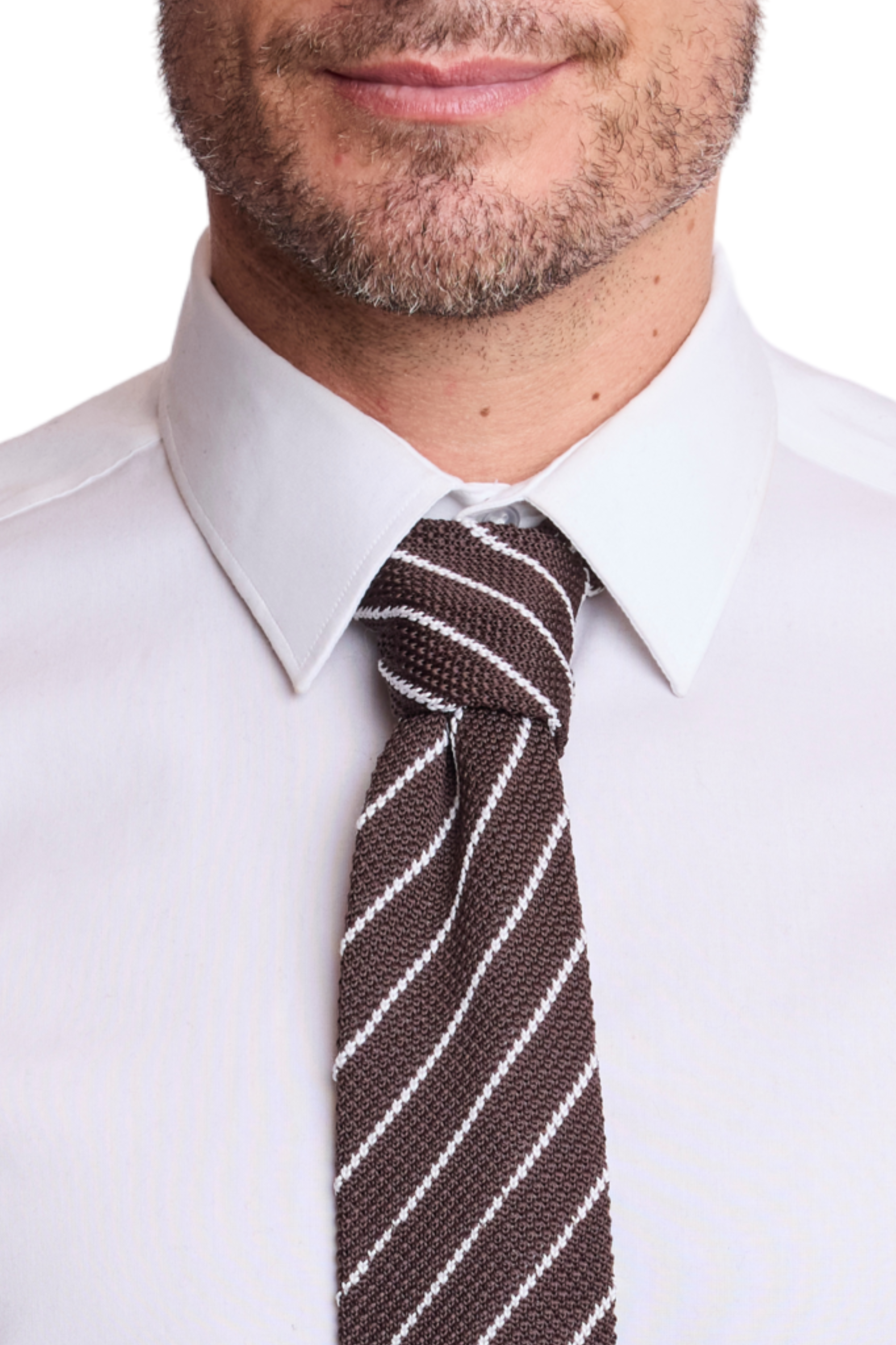 Stanley Striped Knit Tie - DK Brown Stripe