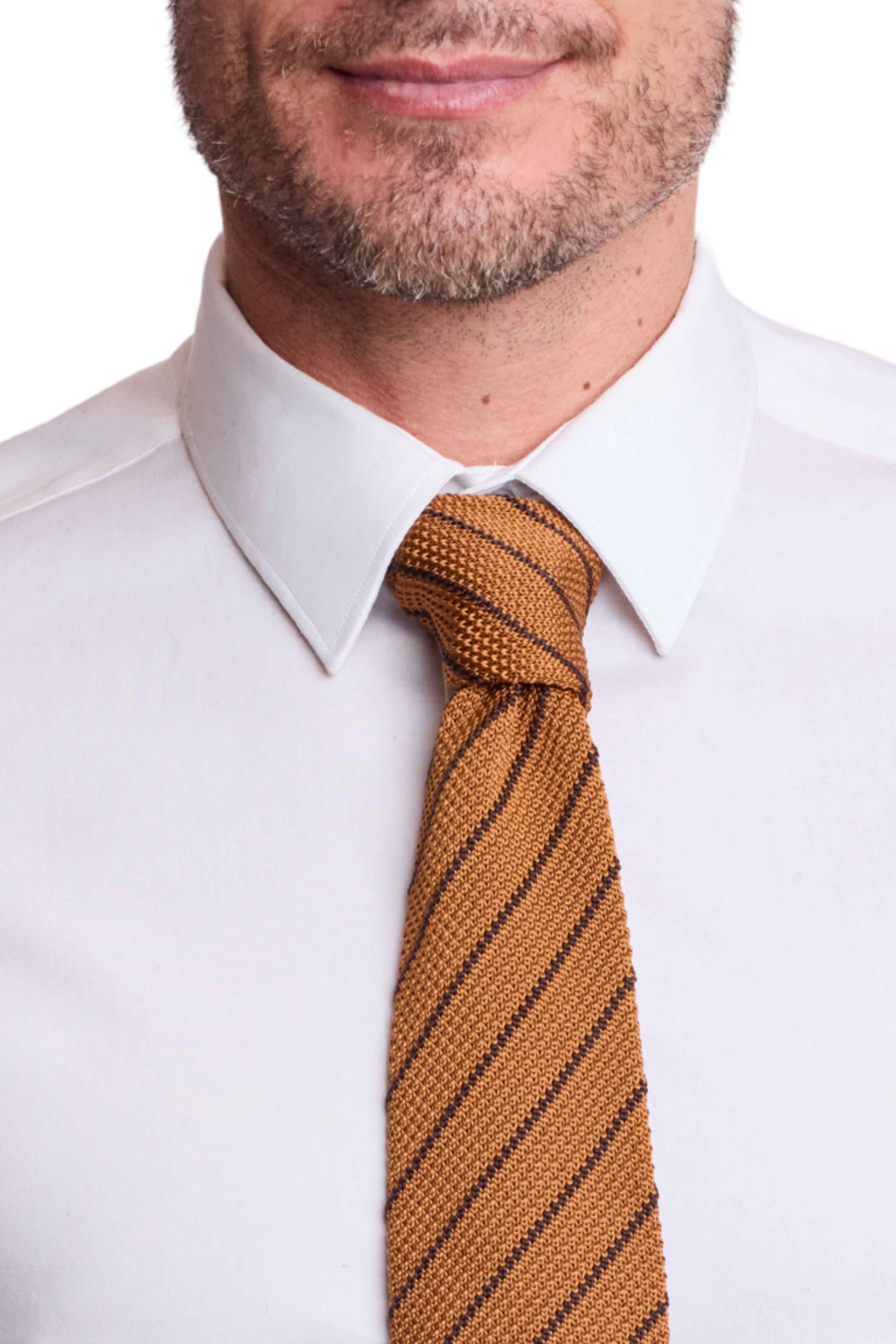 Stanley Striped Knit Tie - Caramel Brown Stripe