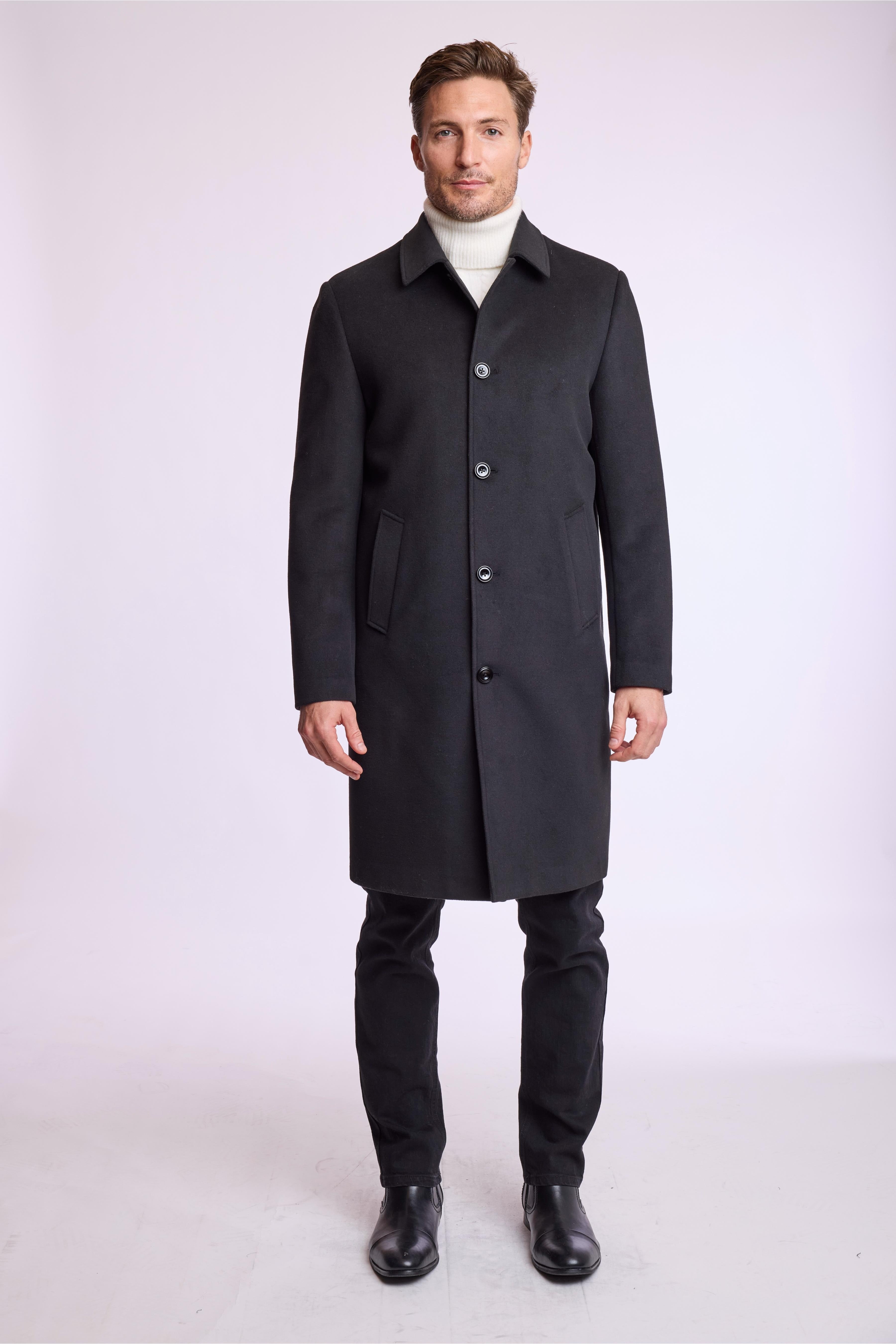 Slash Pocket Overcoat - slim - Black