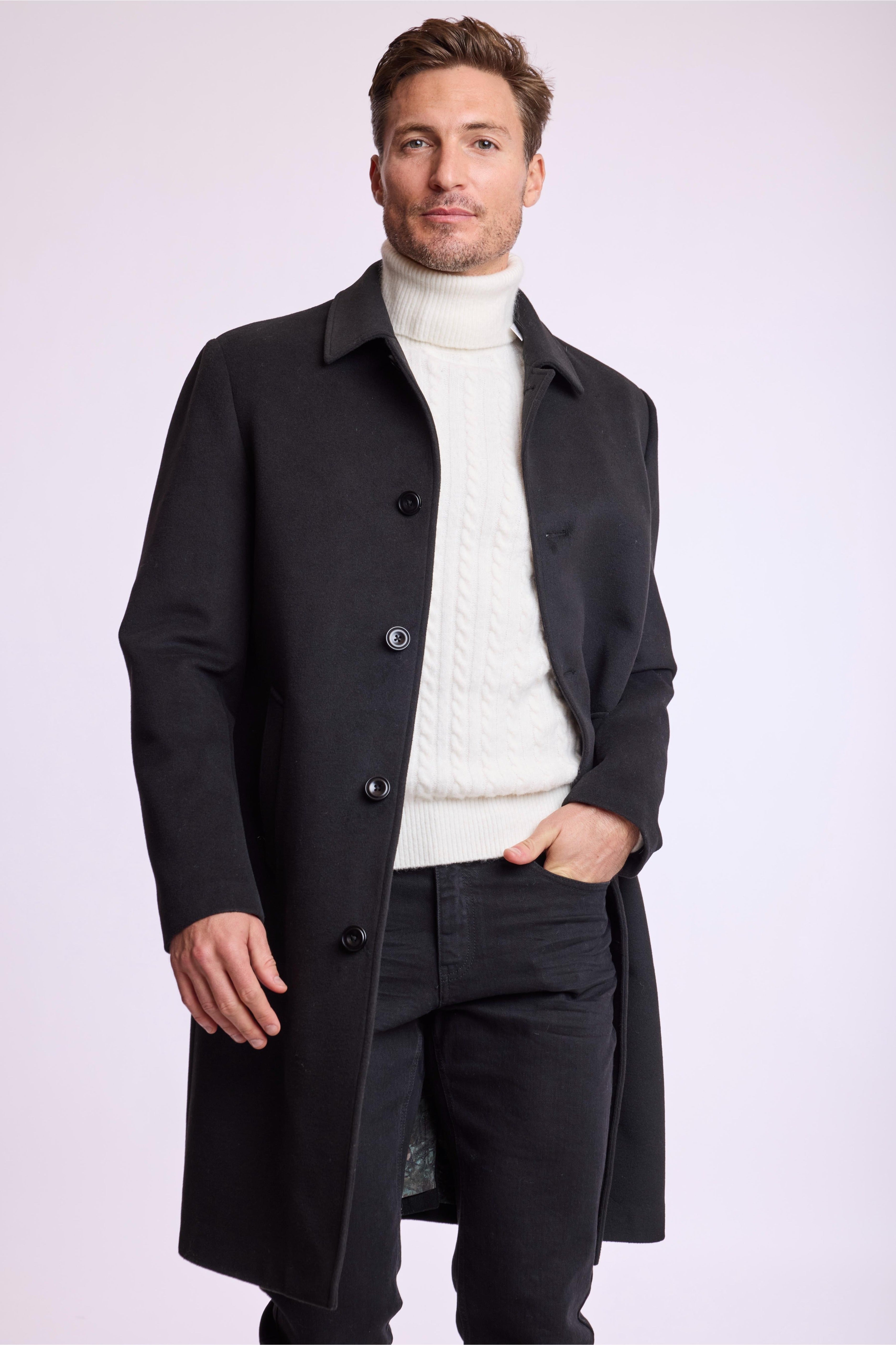 Slash Pocket Overcoat - slim - Black