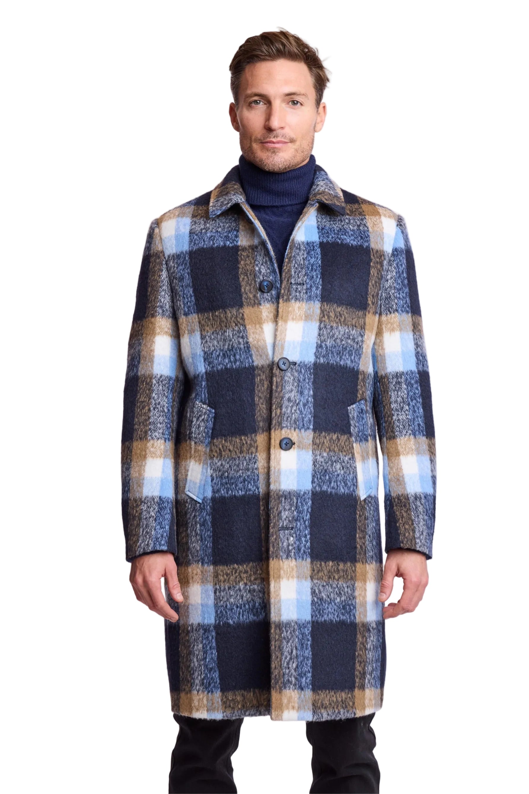 Slash Pocket Overcoat - slim - Blue Tan Buffalo
