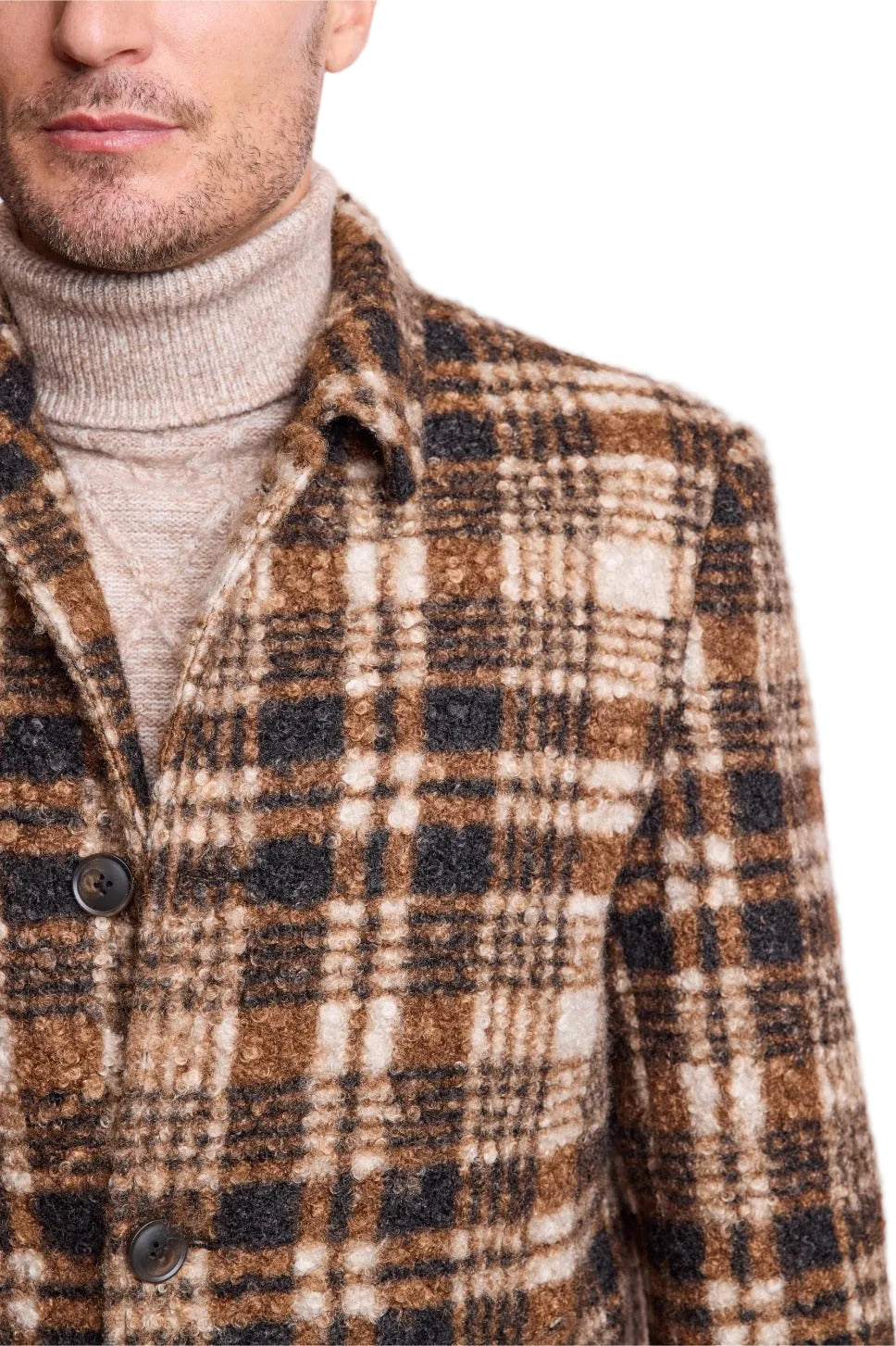 Slash Pocket Overcoat - slim - Chocolate Swirl Check