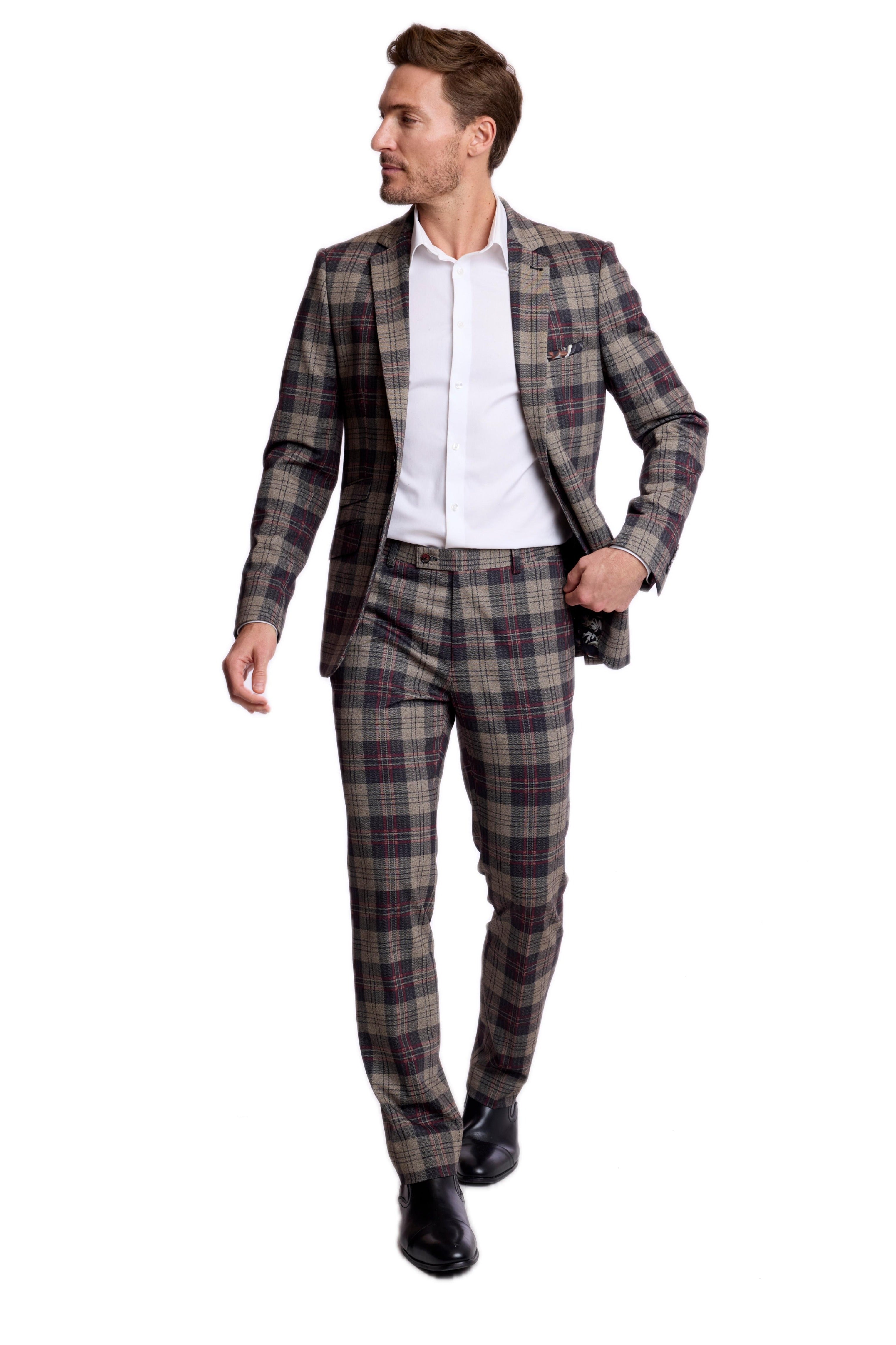Downing Pants - slim - Blk Bg Red Herringbone Knit Plaid