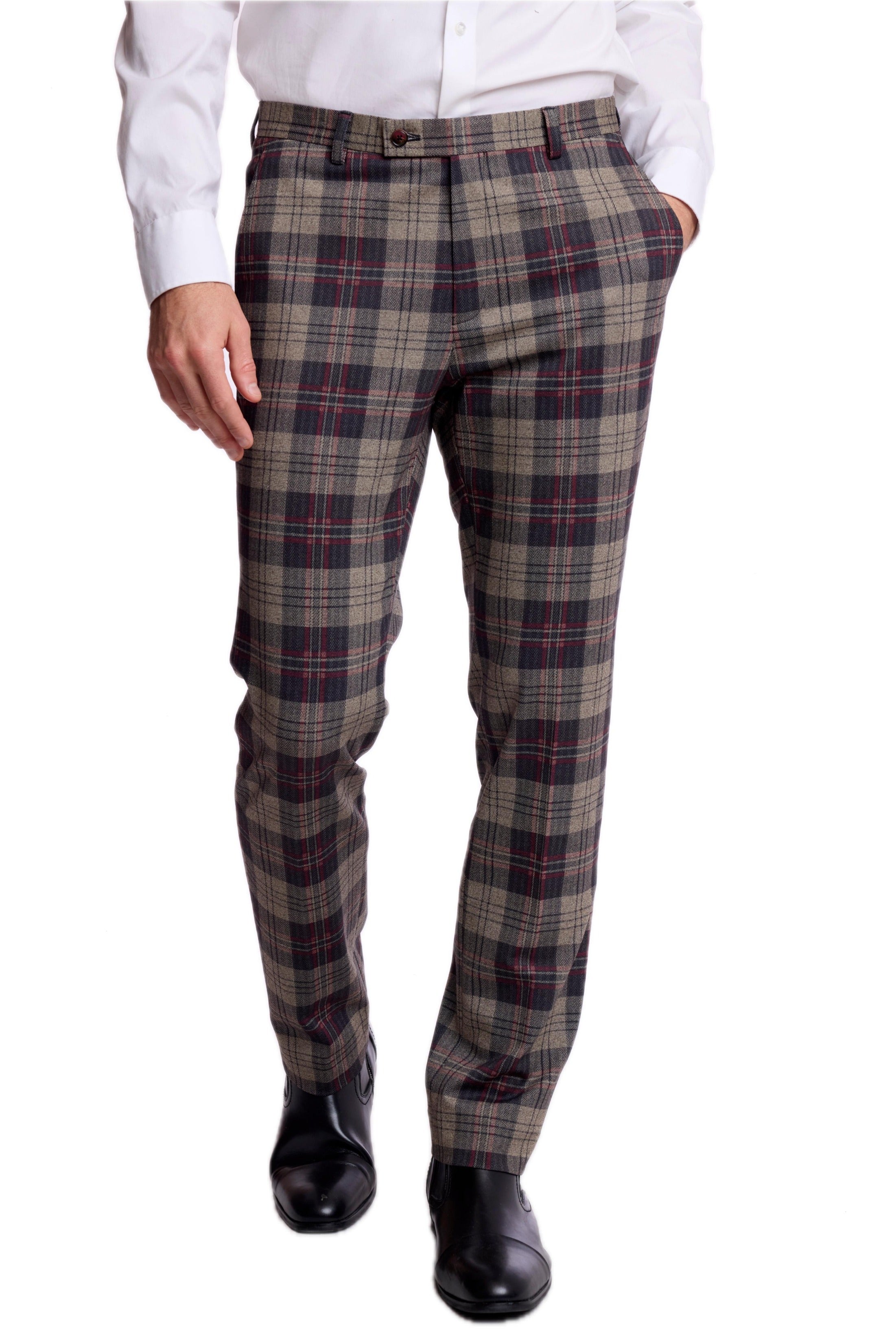 Downing Pants - slim - Blk Bg Red Herringbone Knit Plaid