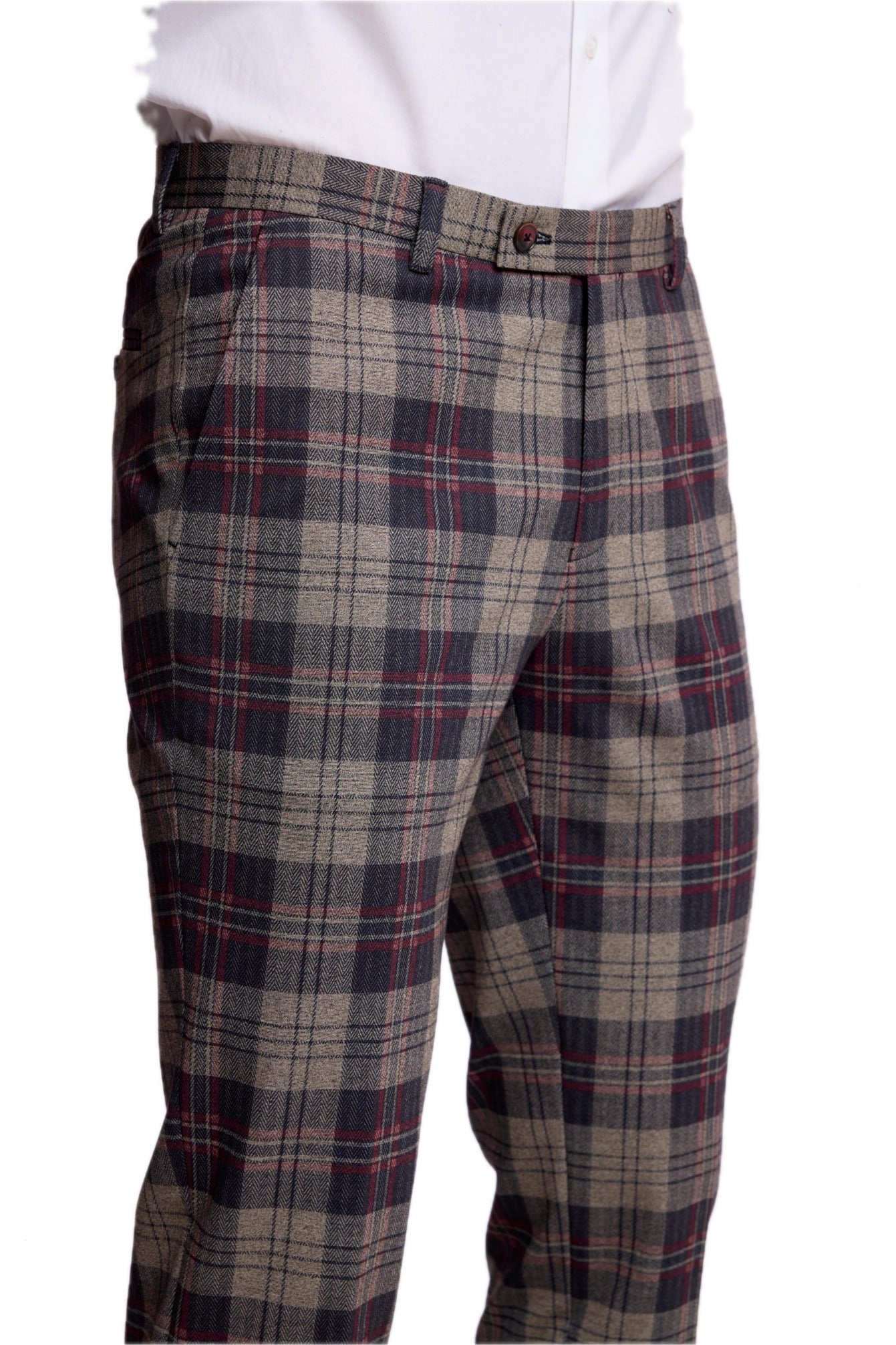 Downing Pants - slim - Blk Bg Red Herringbone Knit Plaid