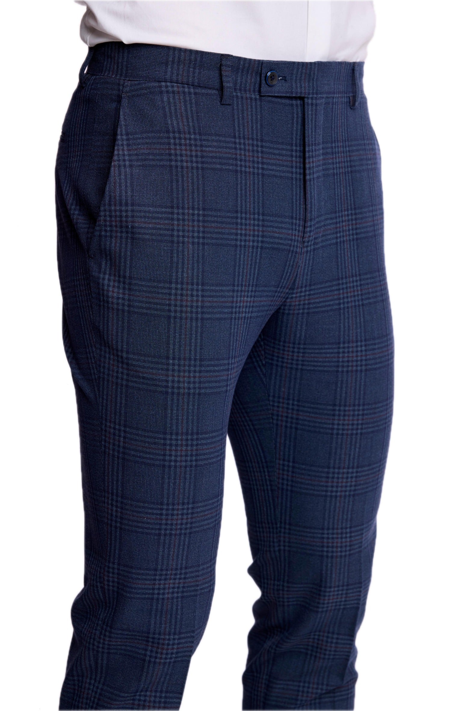 Downing Pants - slim - Navy Burgundy Plaid