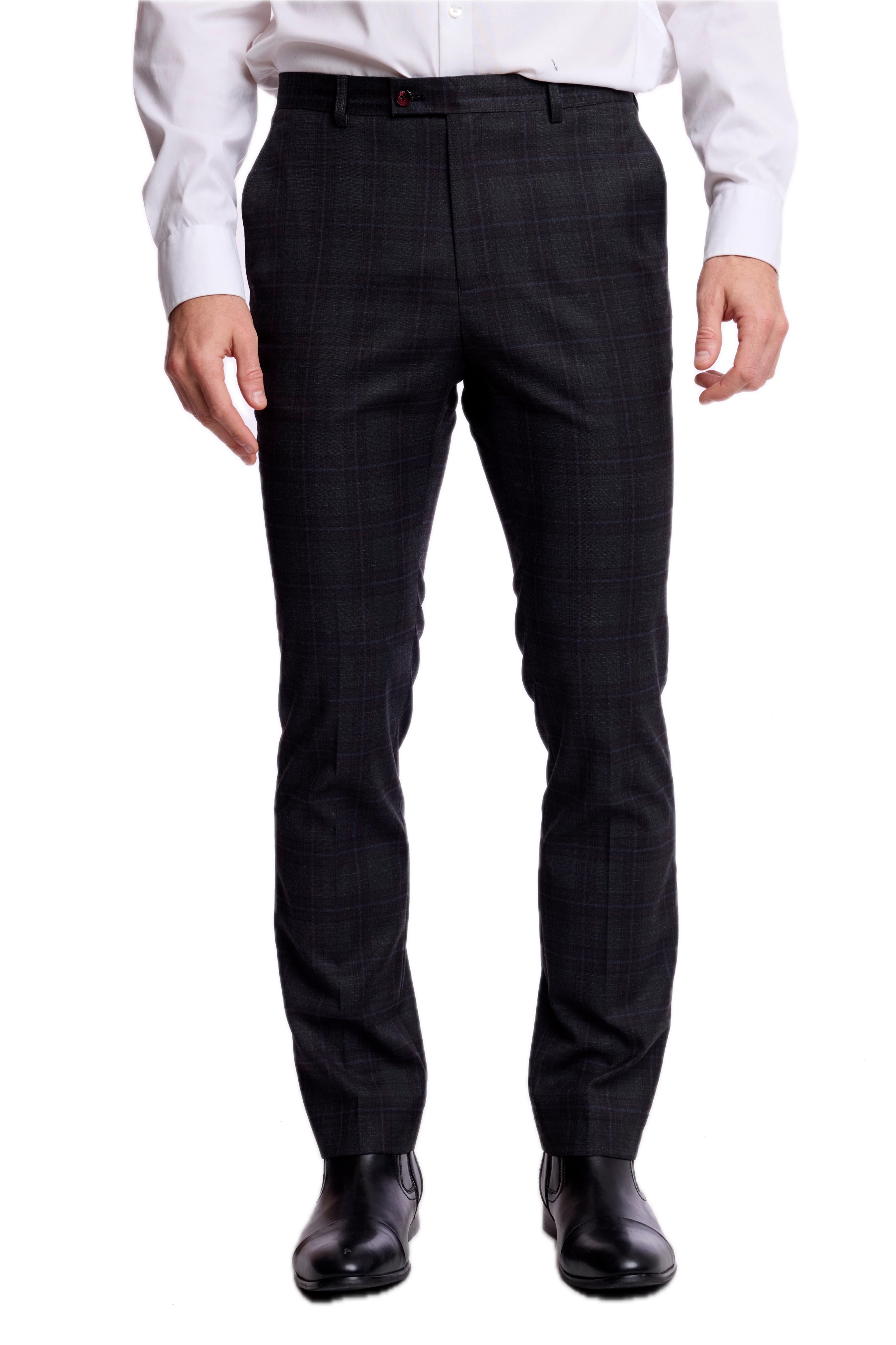 Downing Pants - slim - Charcoal Burgundy Plaid