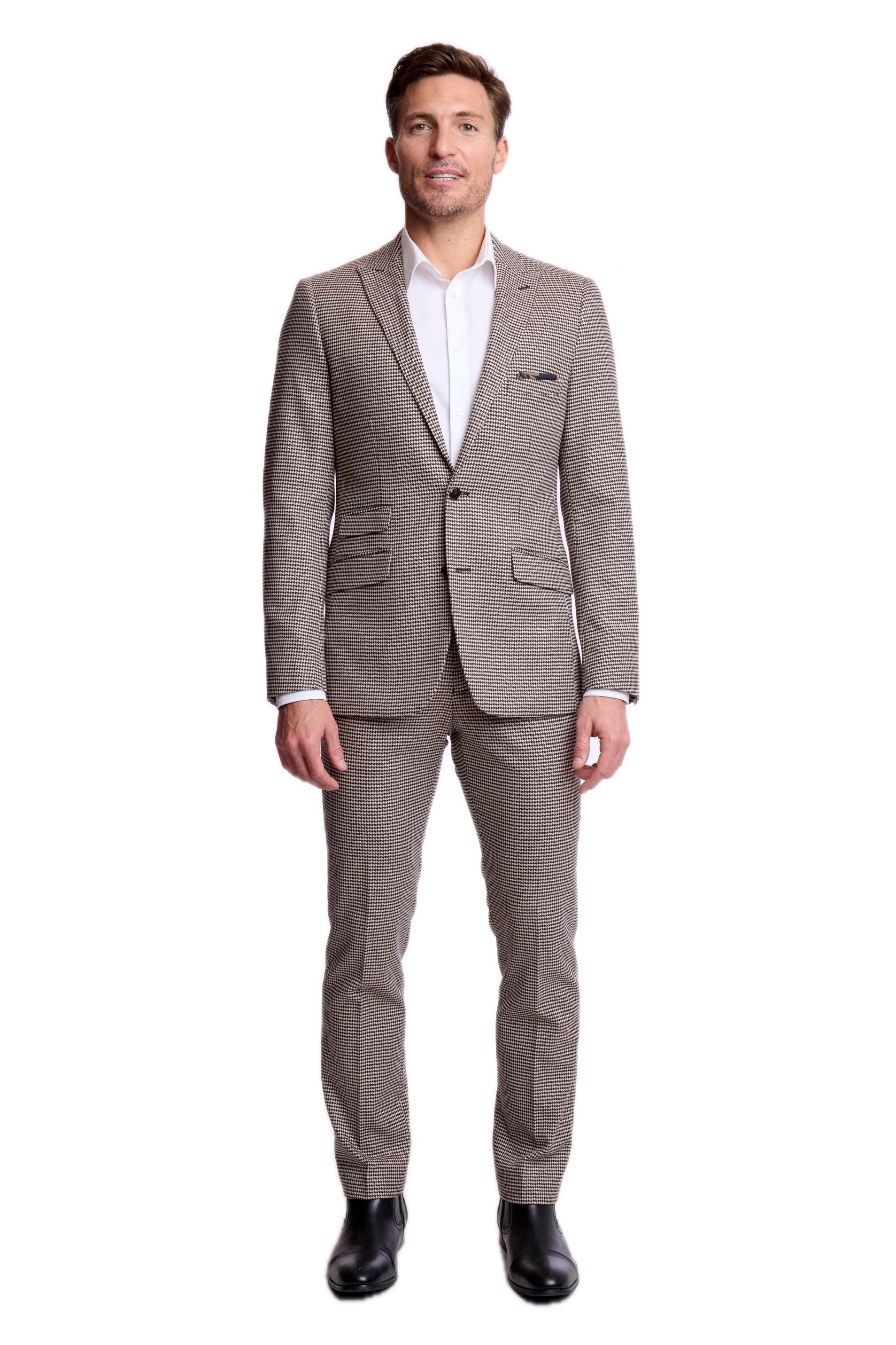 Ashton Peak Jacket - slim - DK Choc Beige Houndstooth