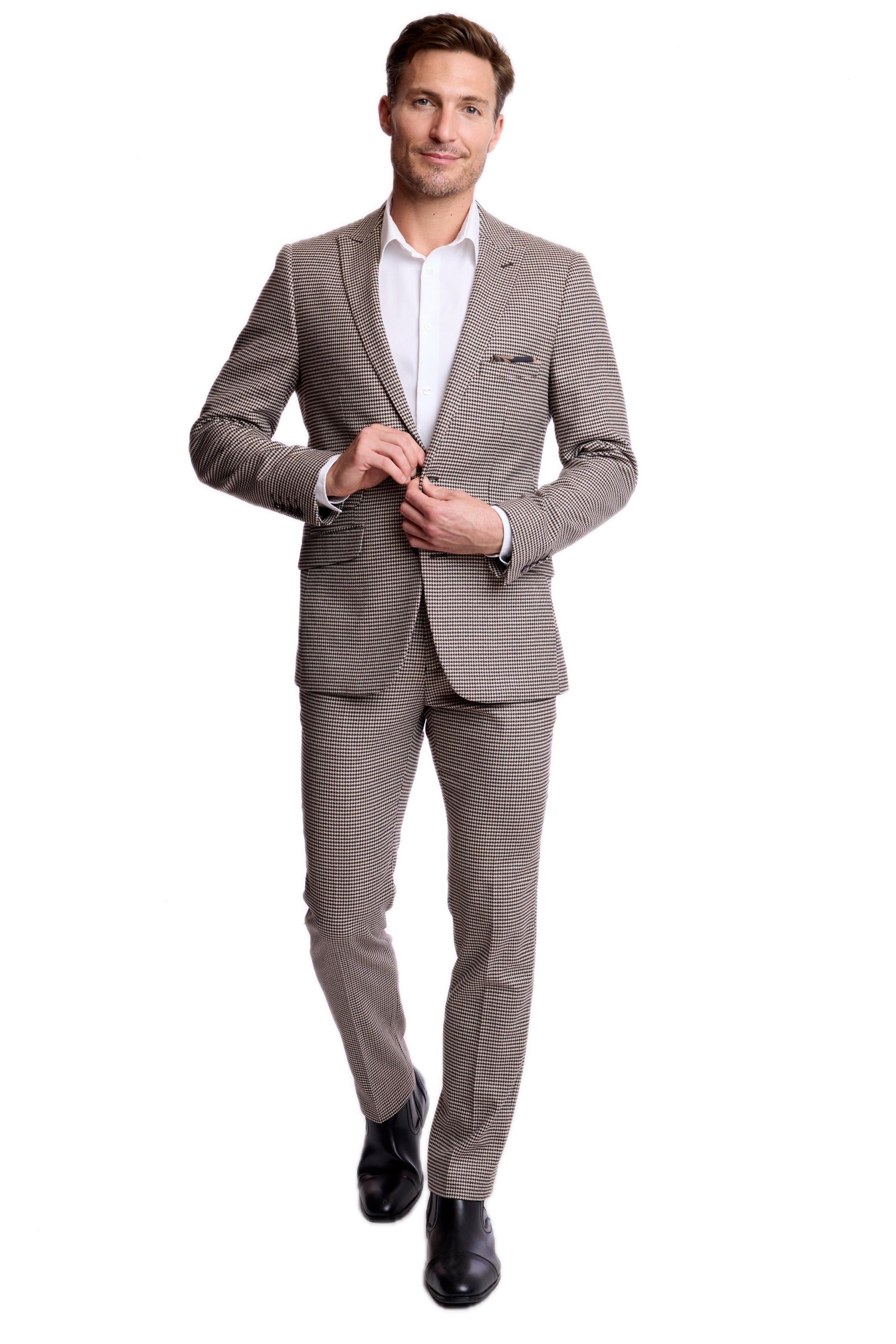 Ashton Peak Jacket - slim - DK Choc Beige Houndstooth