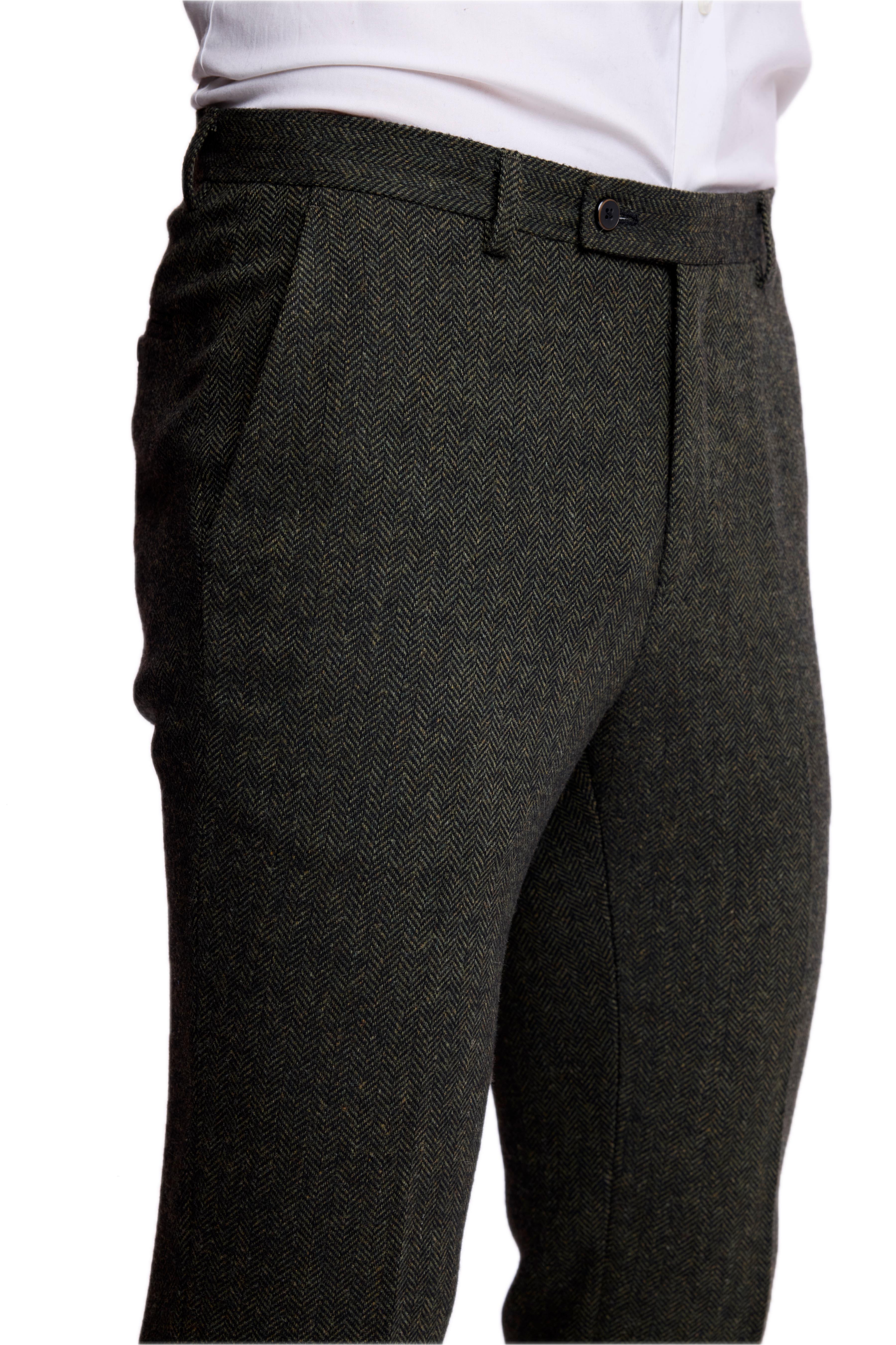 Downing Pants - slim - Green Black Herringbone