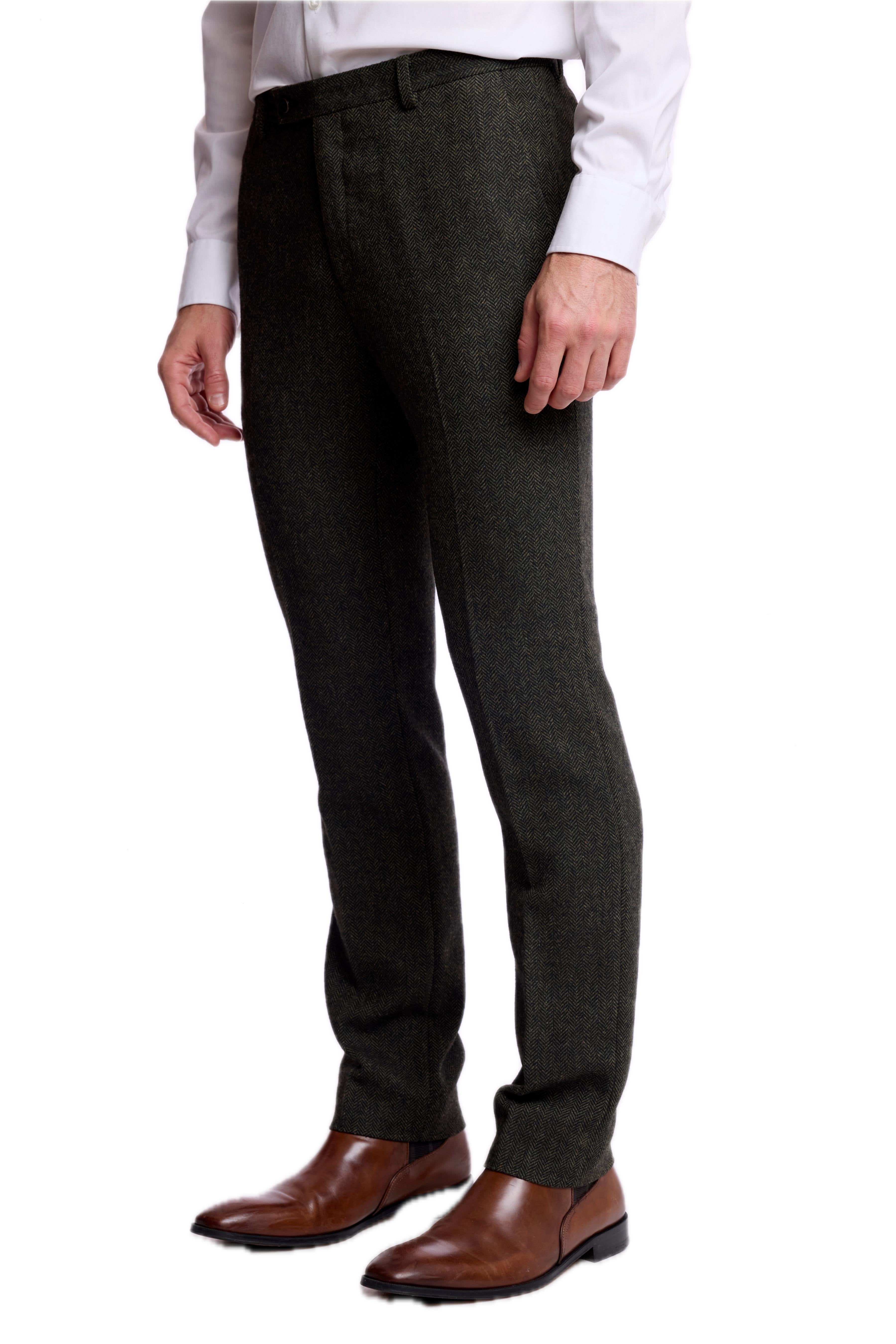 Downing Pants - slim - Green Black Herringbone