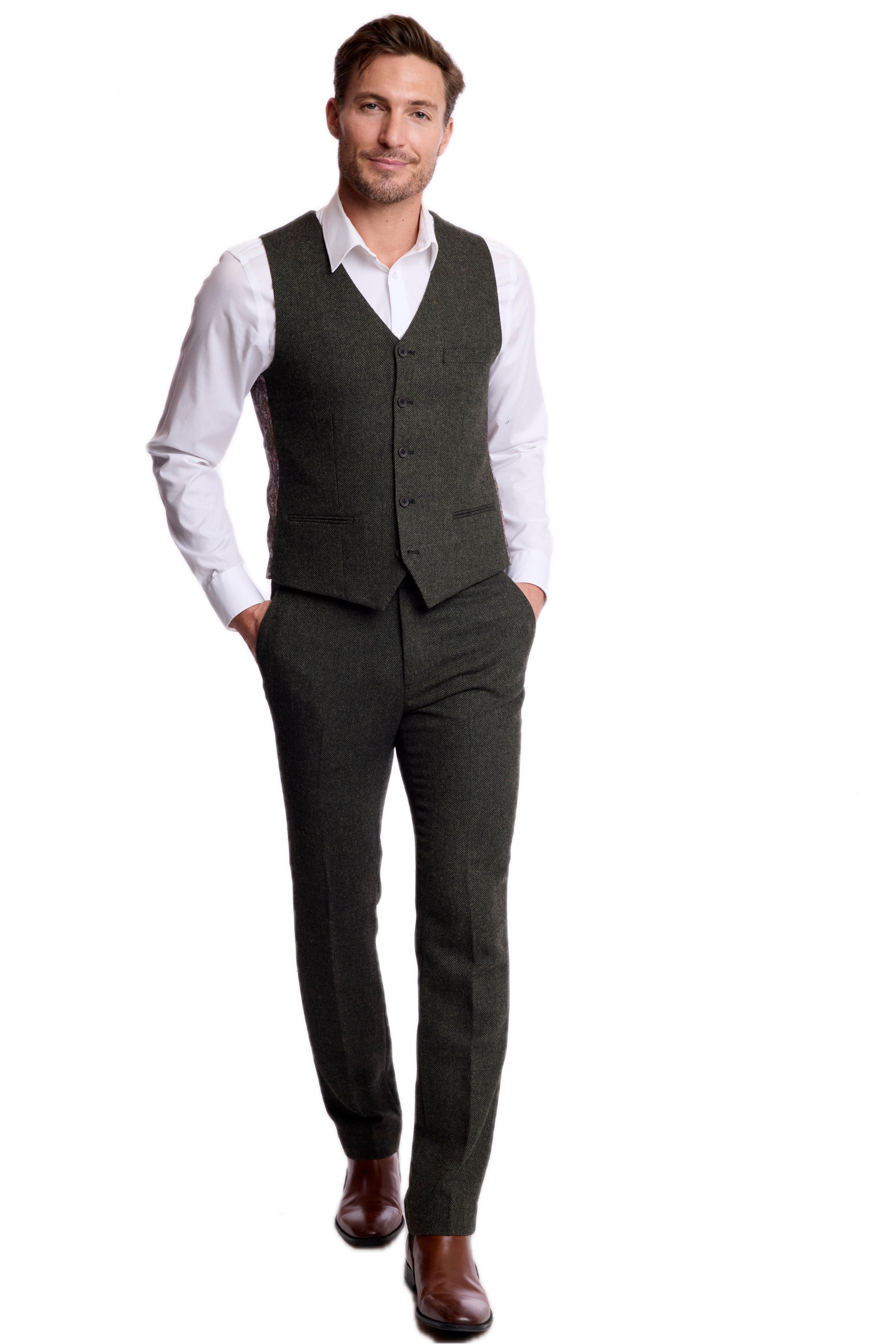 Downing Pants - slim - Green Black Herringbone