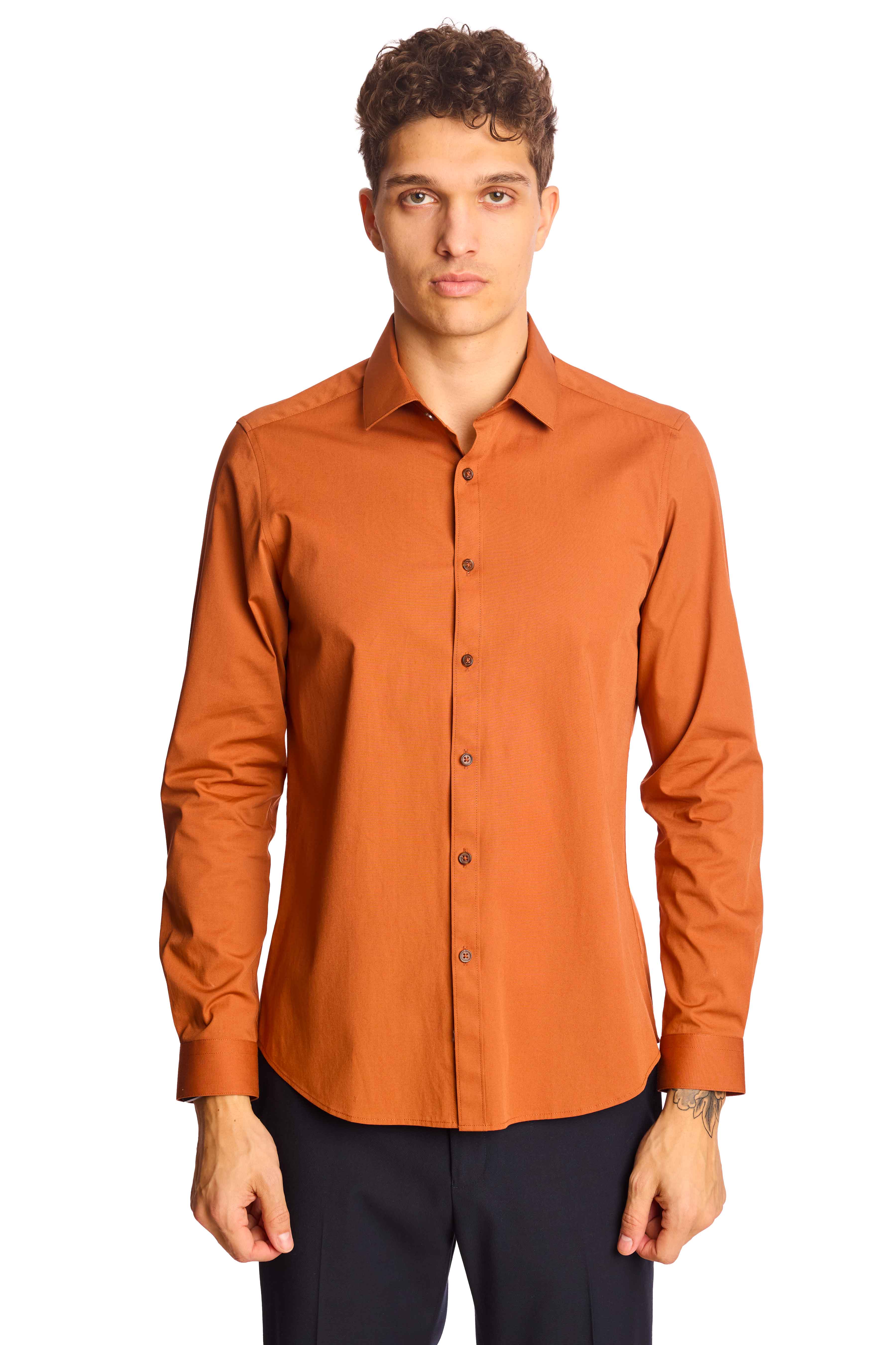 Samuel Spread Collar Shirt - Dark Rust