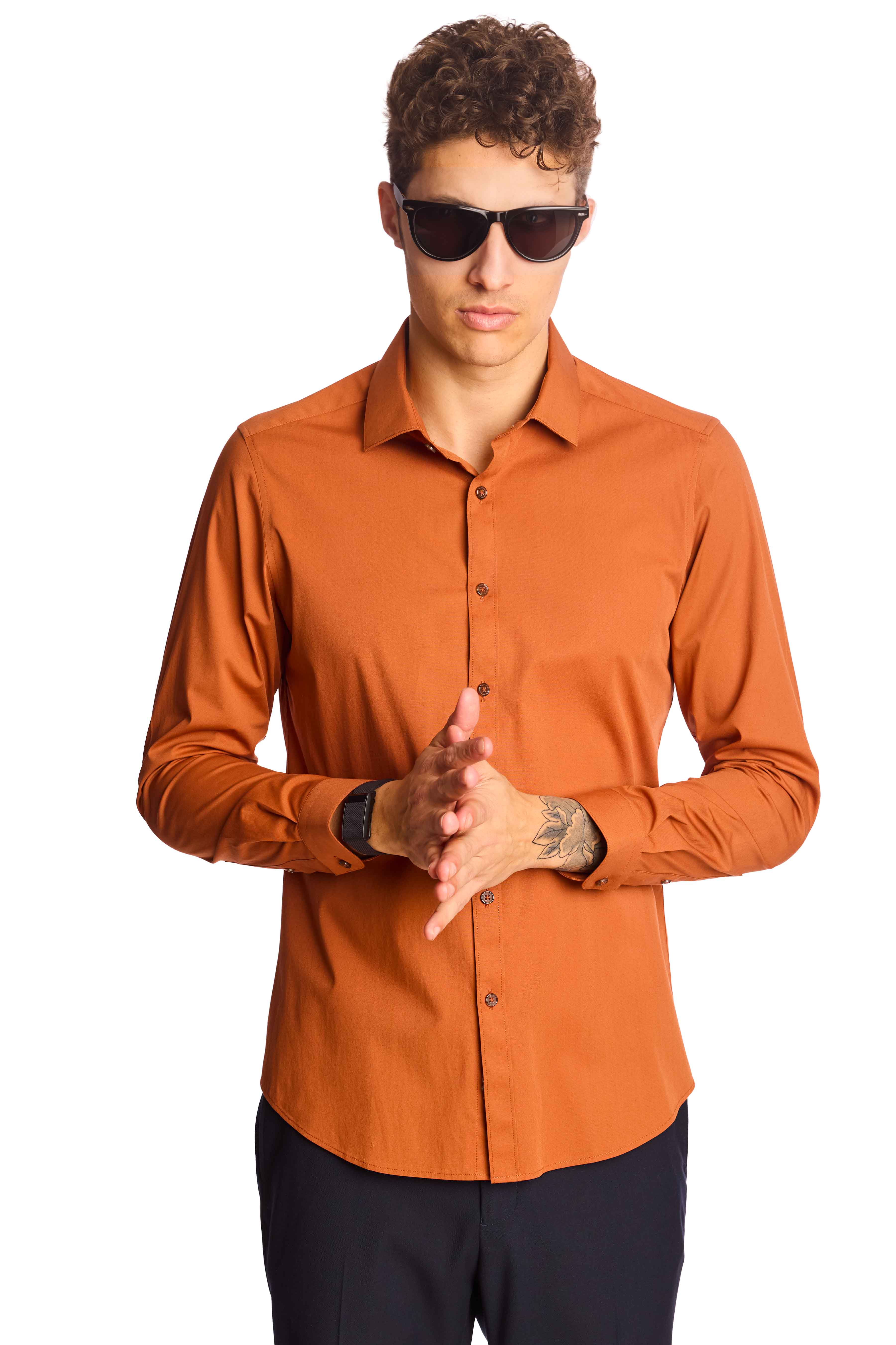 Samuel Spread Collar Shirt - Dark Rust