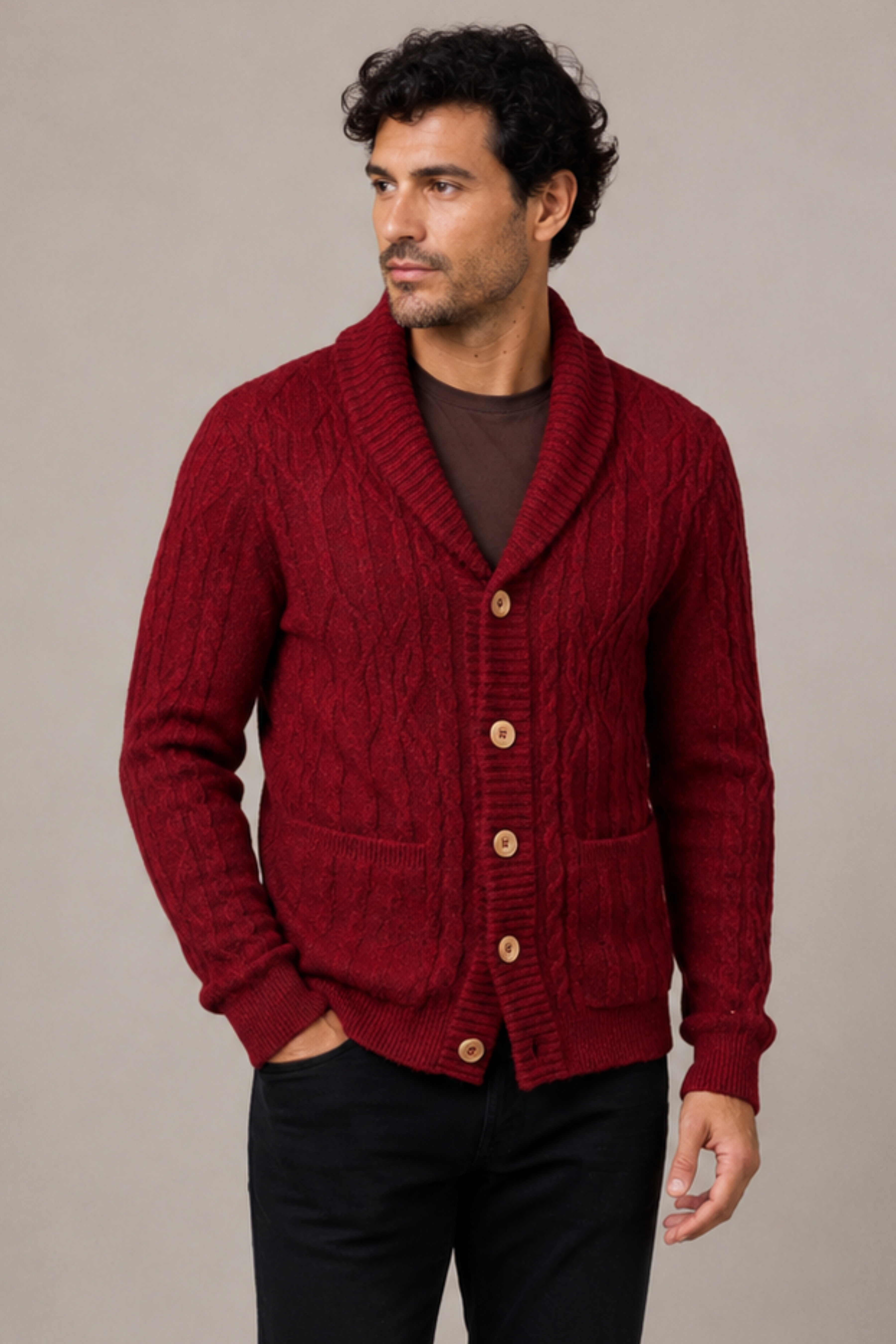 Shawl Collar Cardigan - Burgundy Bordeaux