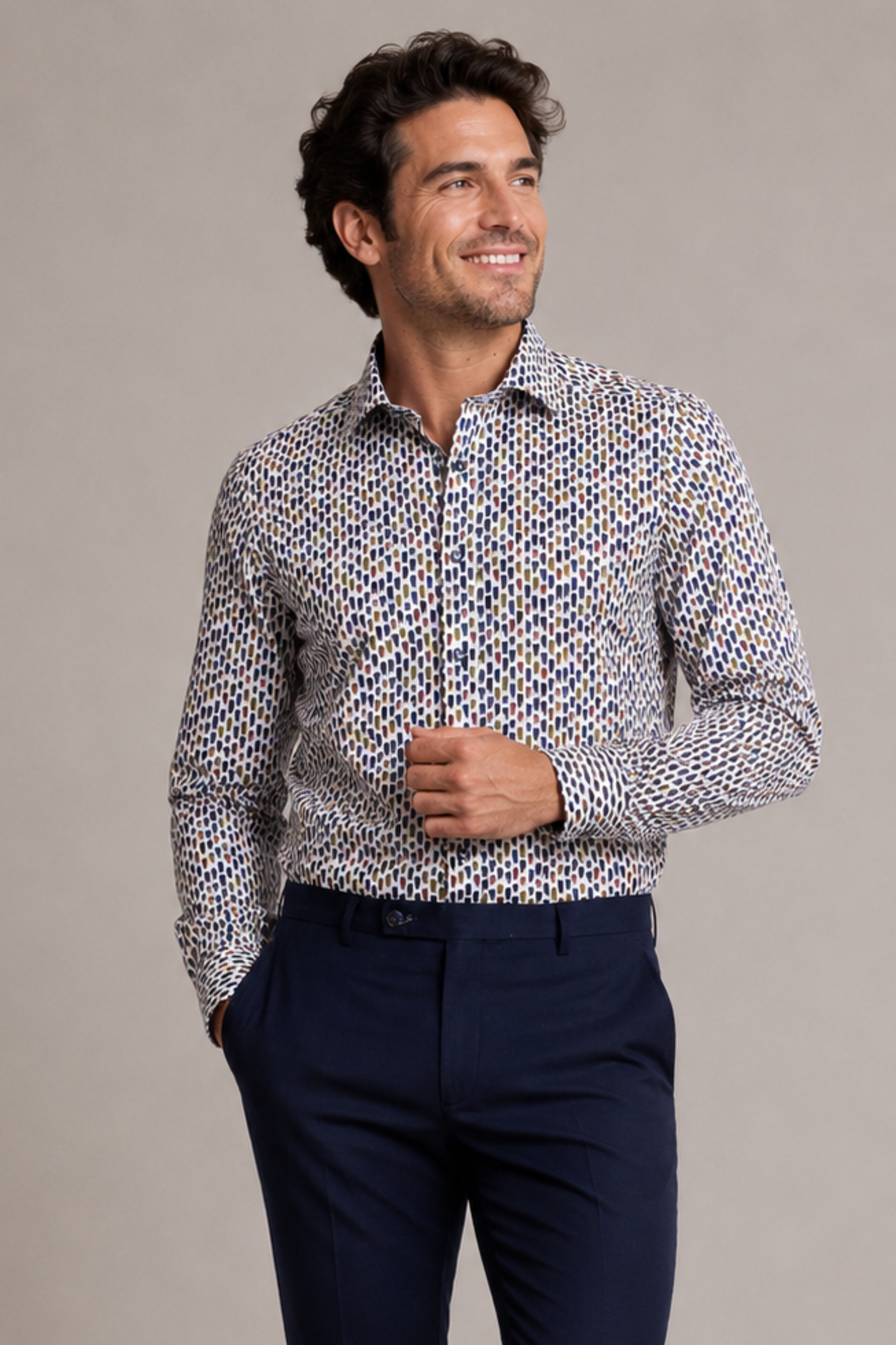 Peter Pointed Collar Shirt - Multi Paint Strokes