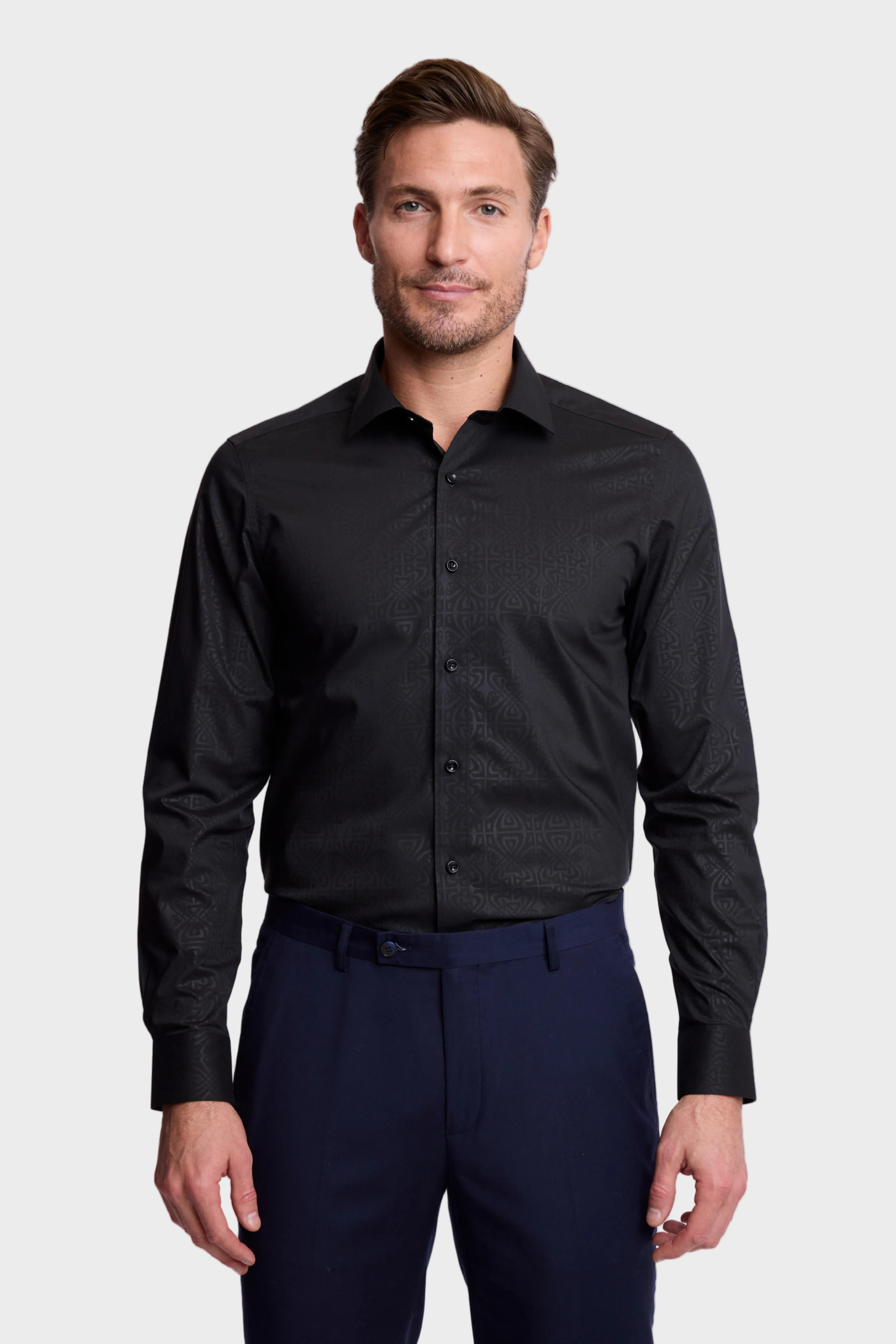 Peter Pointed Collar Shirt - Black on Black