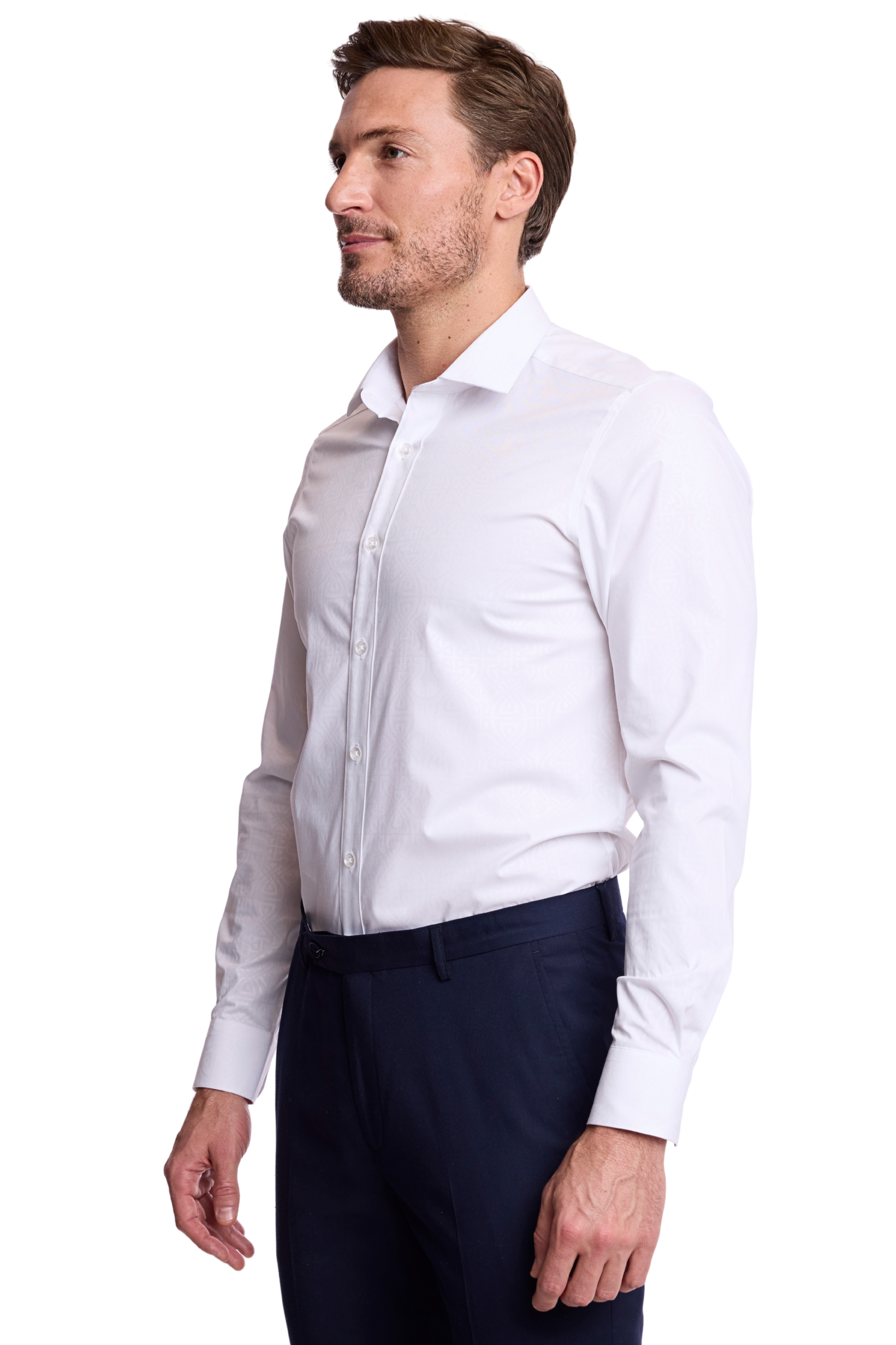 Peter Pointed Collar Shirt - White on White