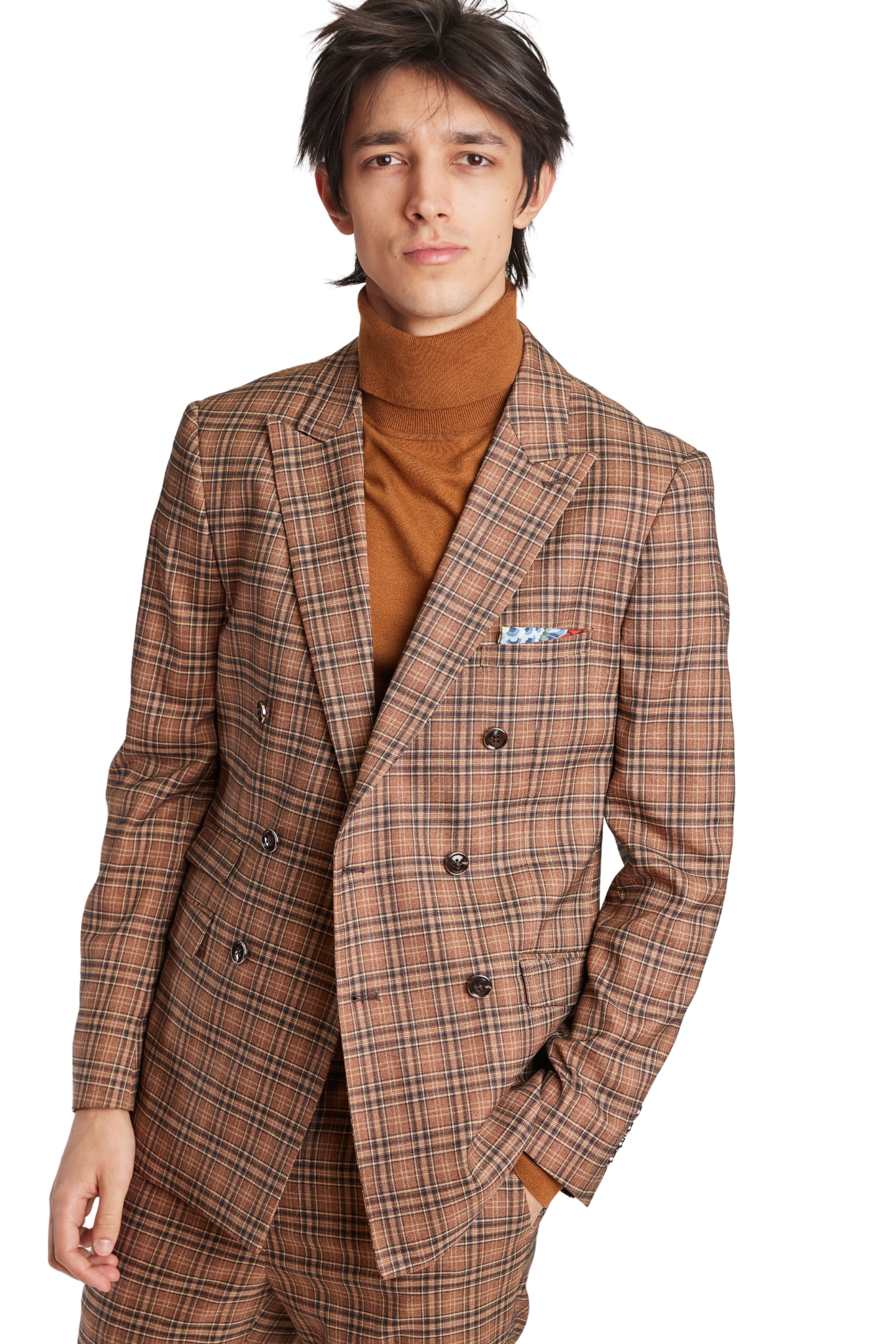 Soho Peak Double Breasted Jacket - slim - Chocolate Tan Check