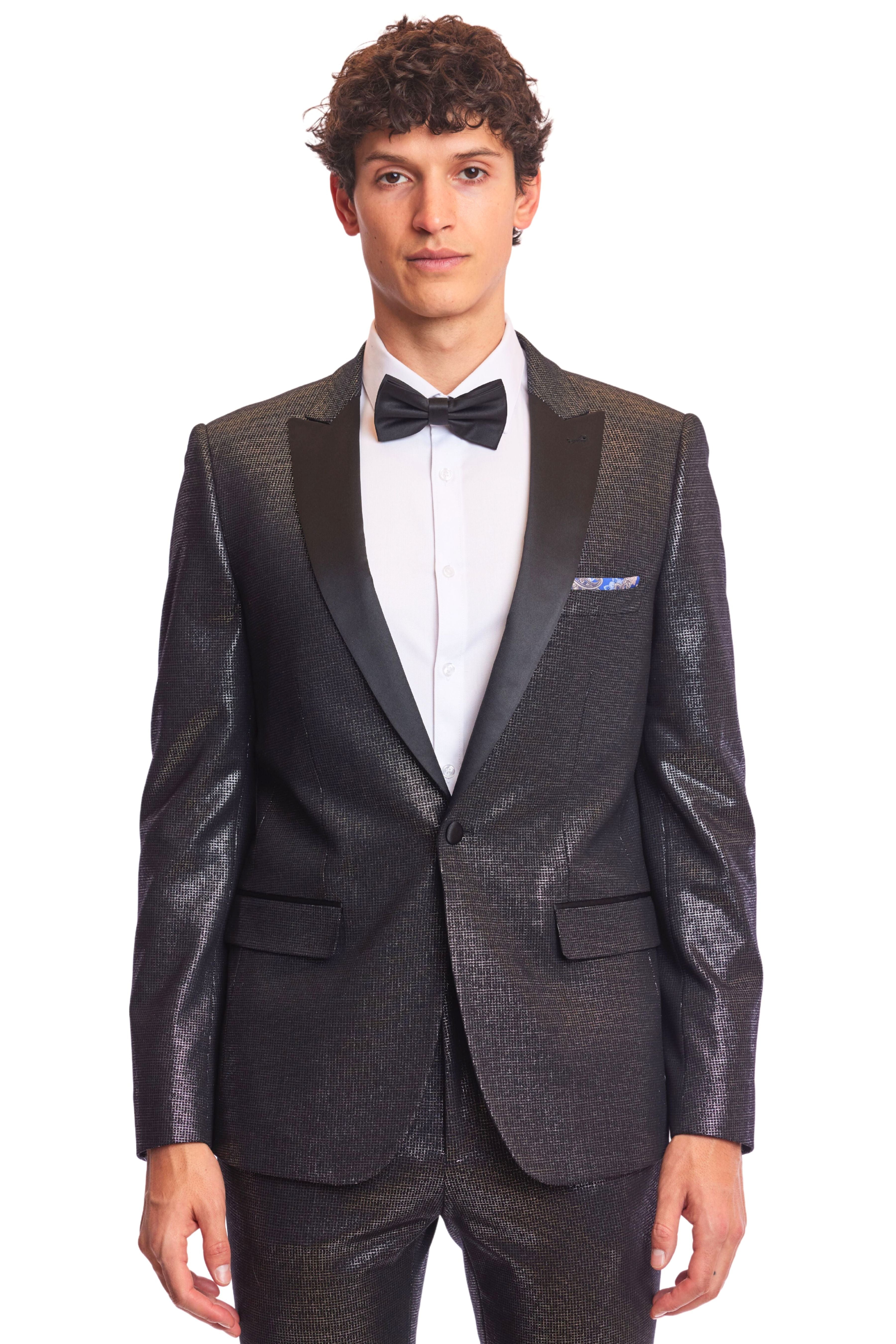 Grosvenor Peak Tux Jacket - slim - Black Silver Knit