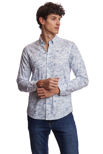 Brian Button Down Shirt - Blue White Digital