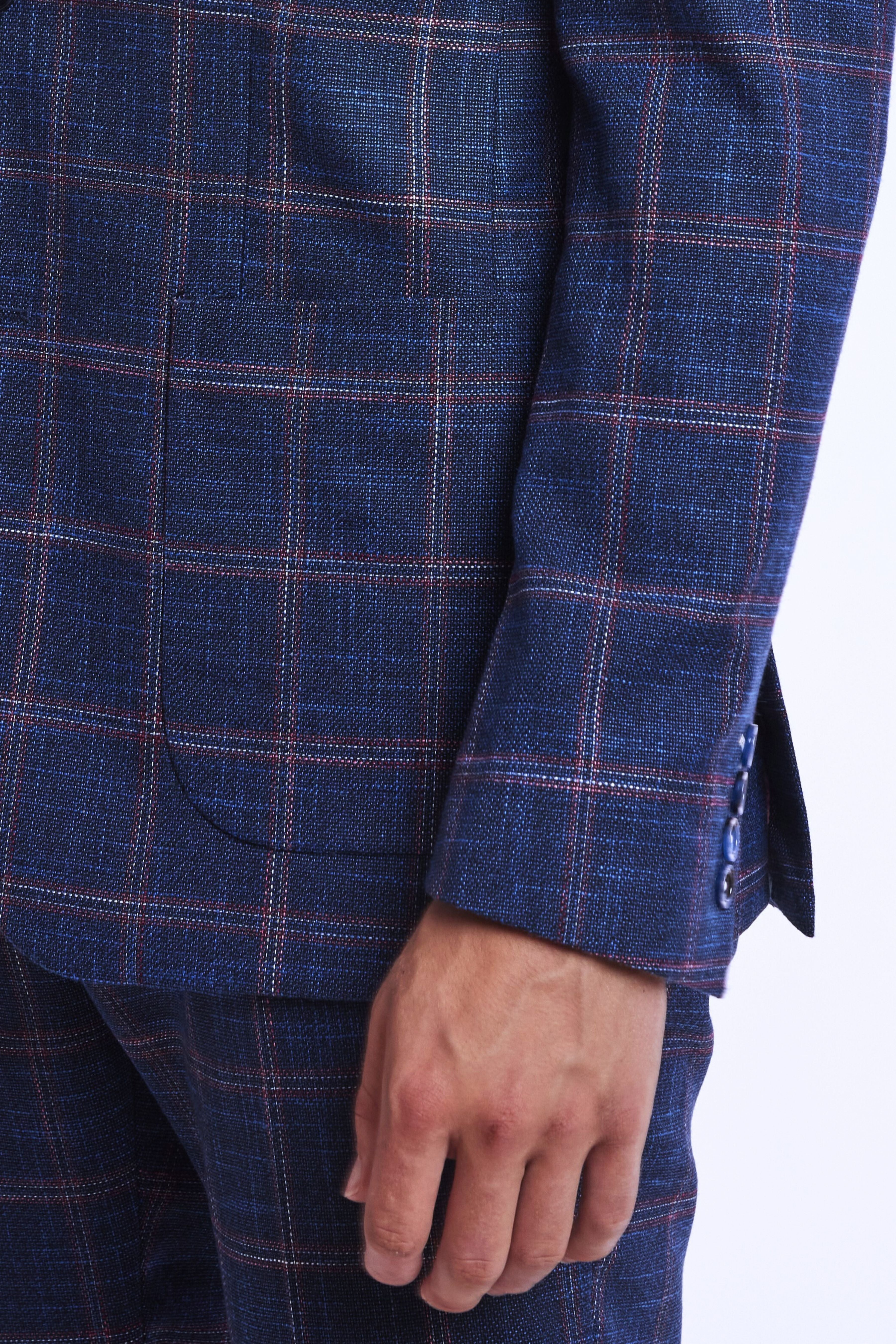 Dover Notch Jacket  - slim - Navy Red White Check