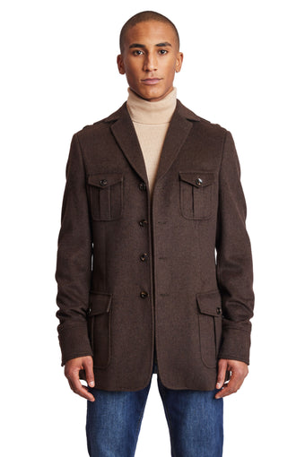 Utility Epaulette Jacket - slim - Chocolate Brown Soft Touch