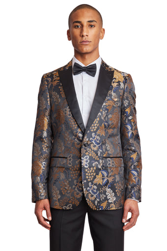 Grosvenor Peak Tux Jacket - slim - Black Navy Gold