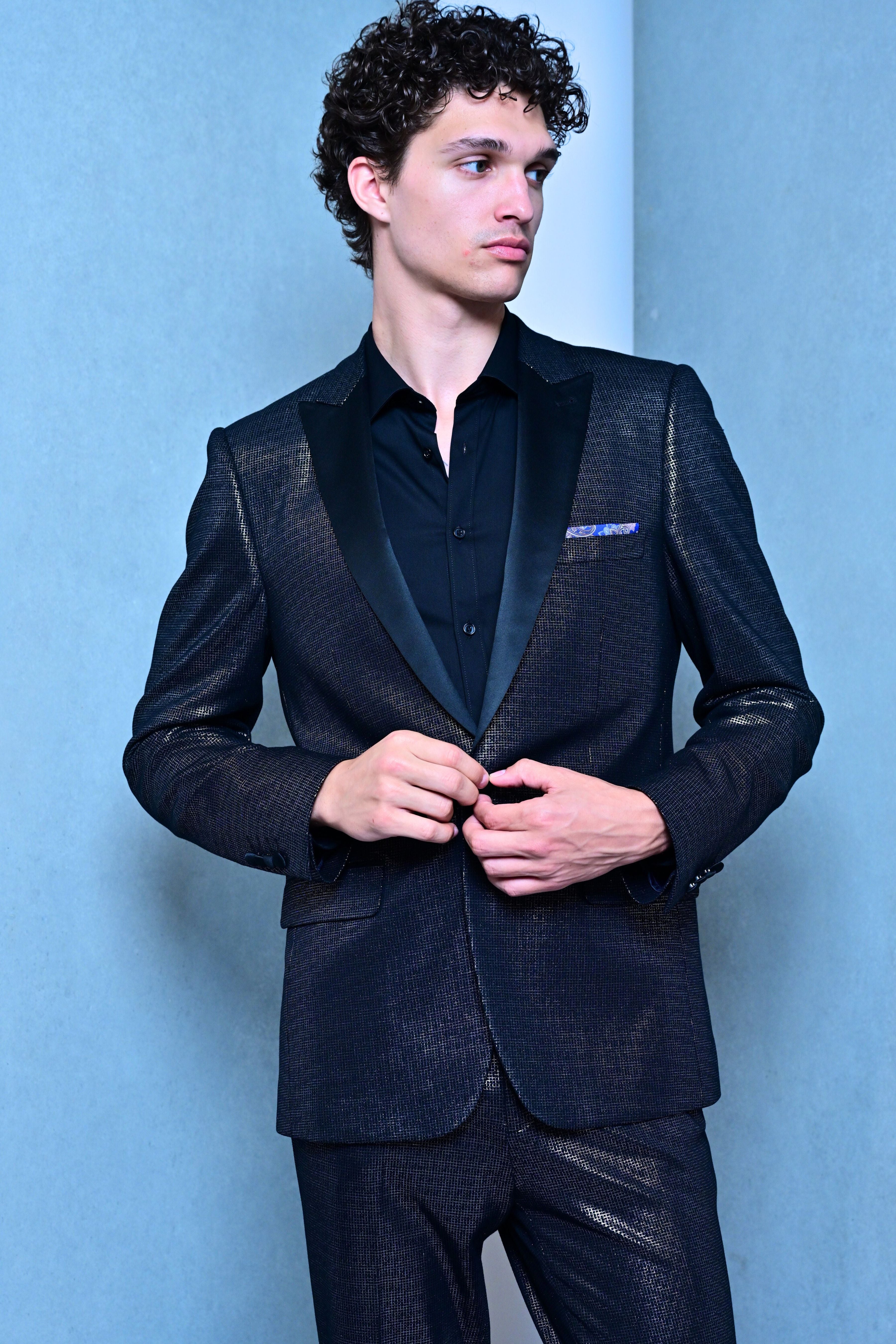 Grosvenor Peak Tux Jacket - slim - Black Silver Knit