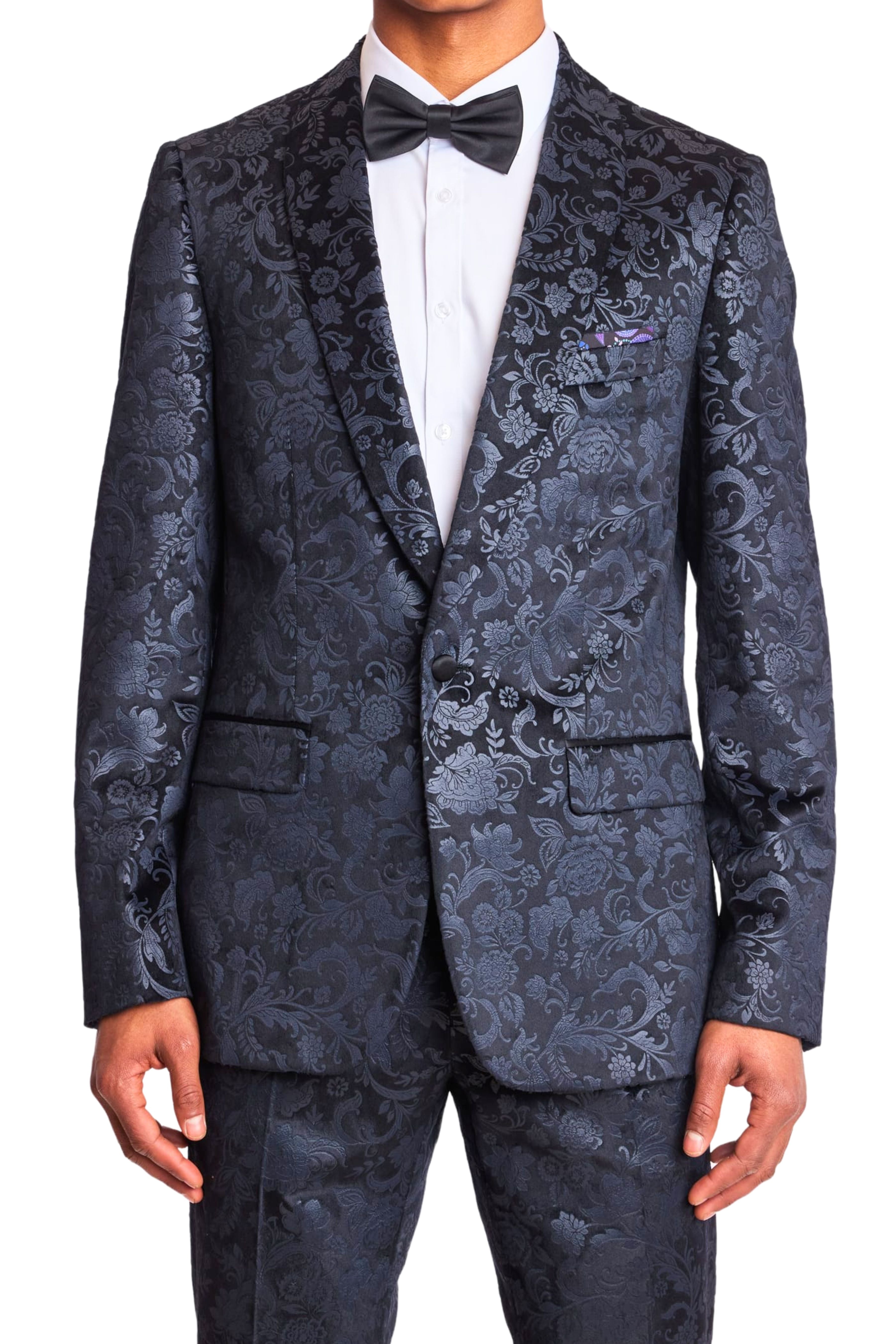 Regent Shawl Tux Jacket - slim - Black Floral Velvet