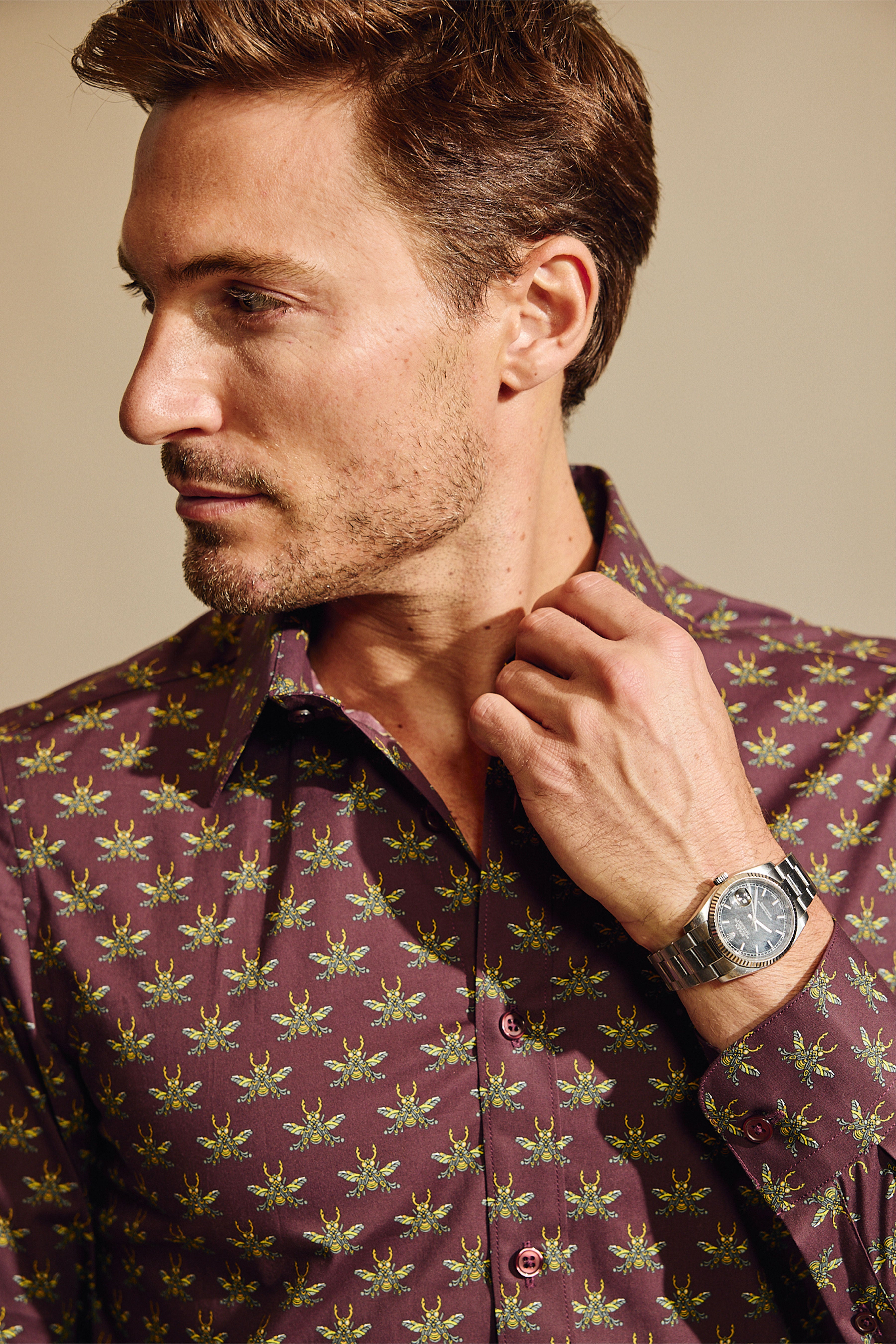 Parker Pointed Collar Shirt - Cherry Lacquer Bees