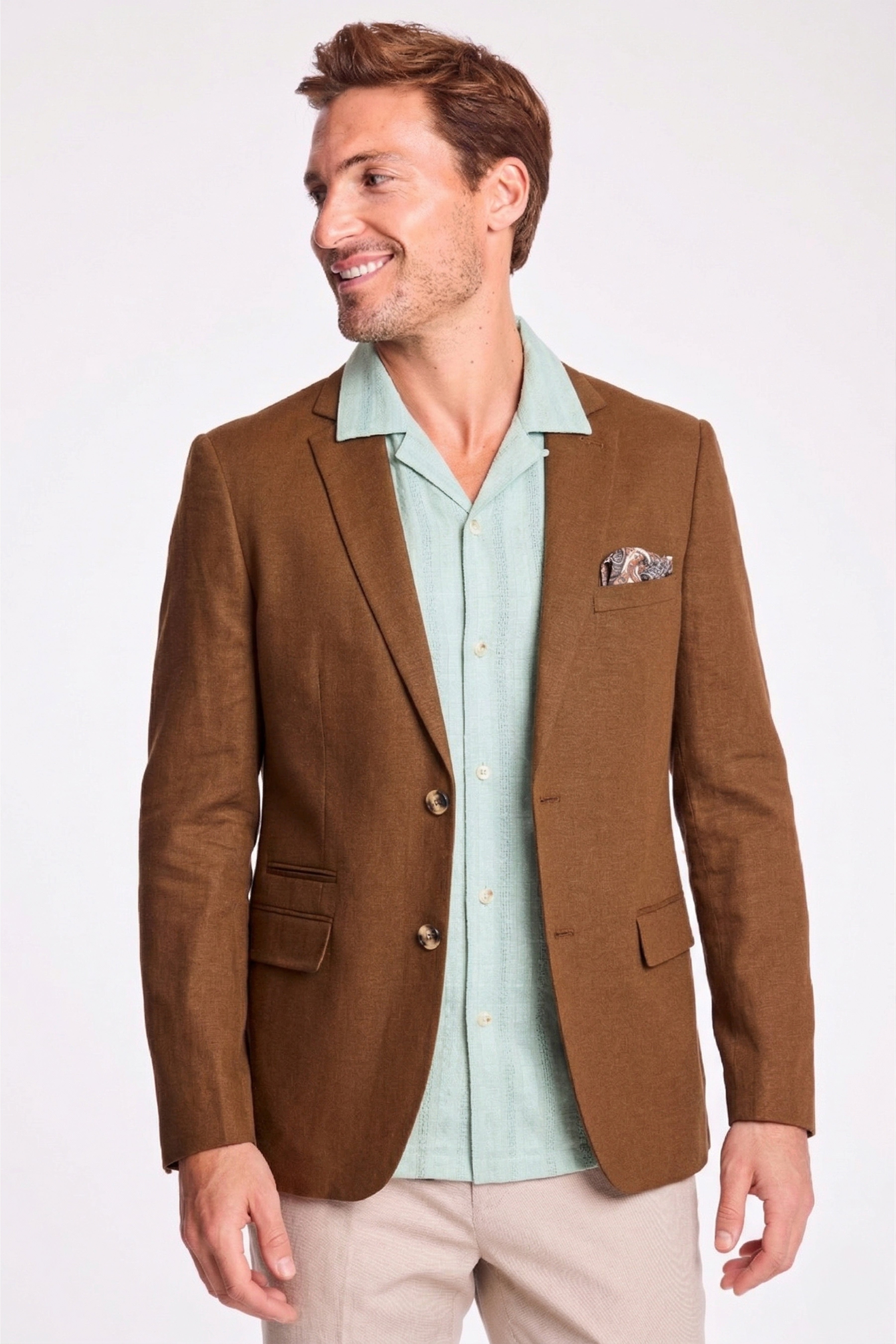 Dover Notch Jacket - slim - Brown Linen