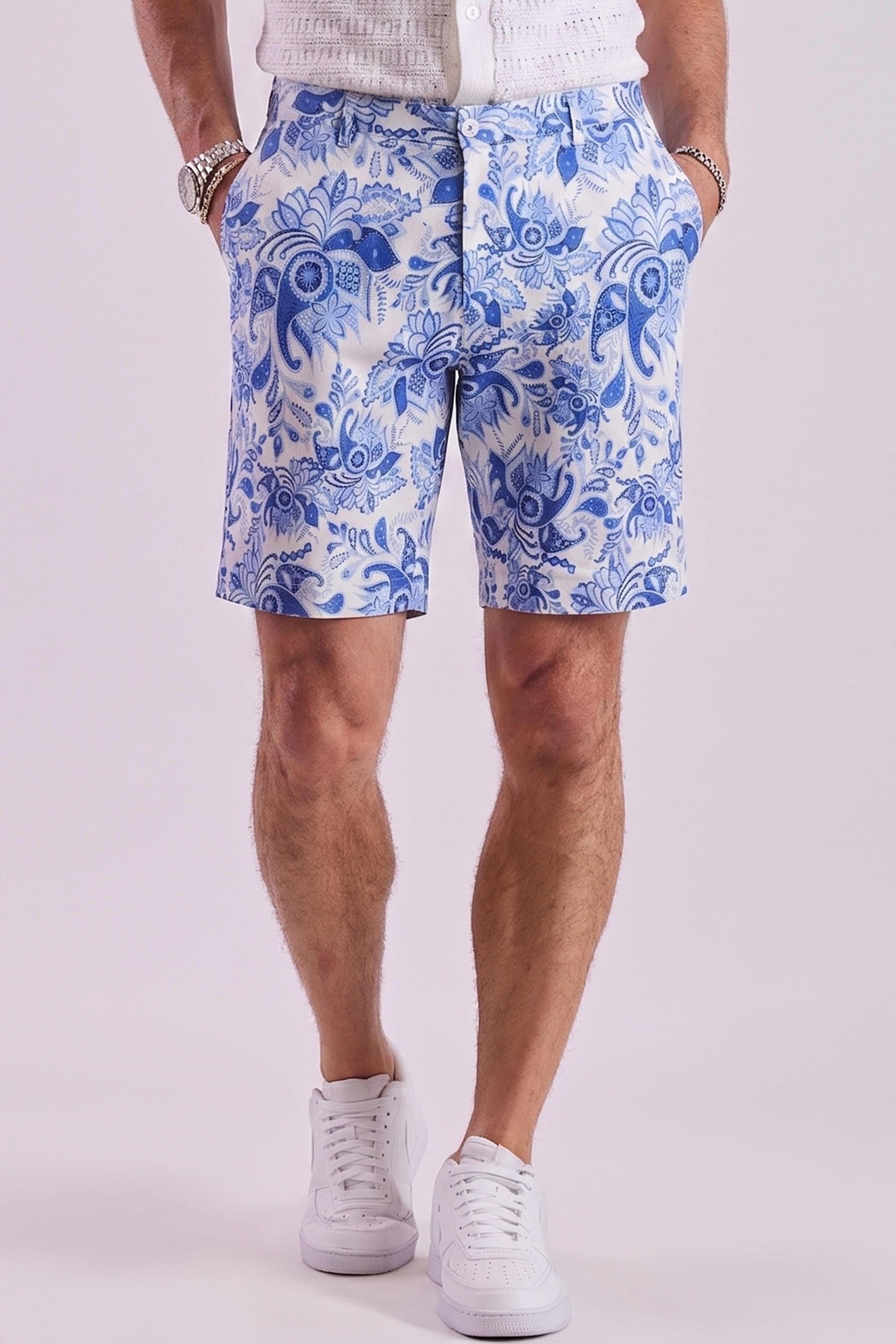 Felix Shorts - slim - Indigo White Paisley