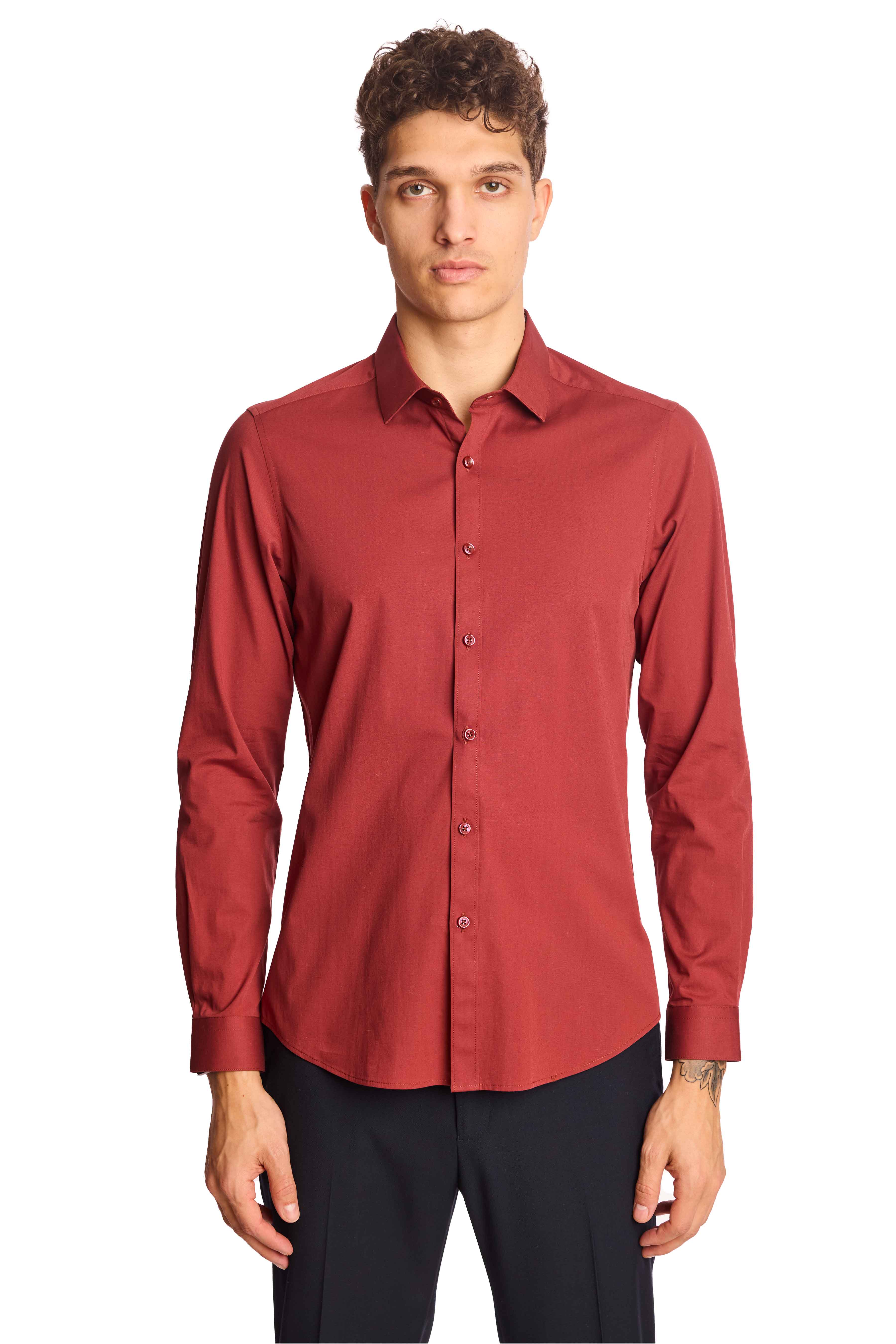 Samuel Spread Collar Shirt - Burgundy