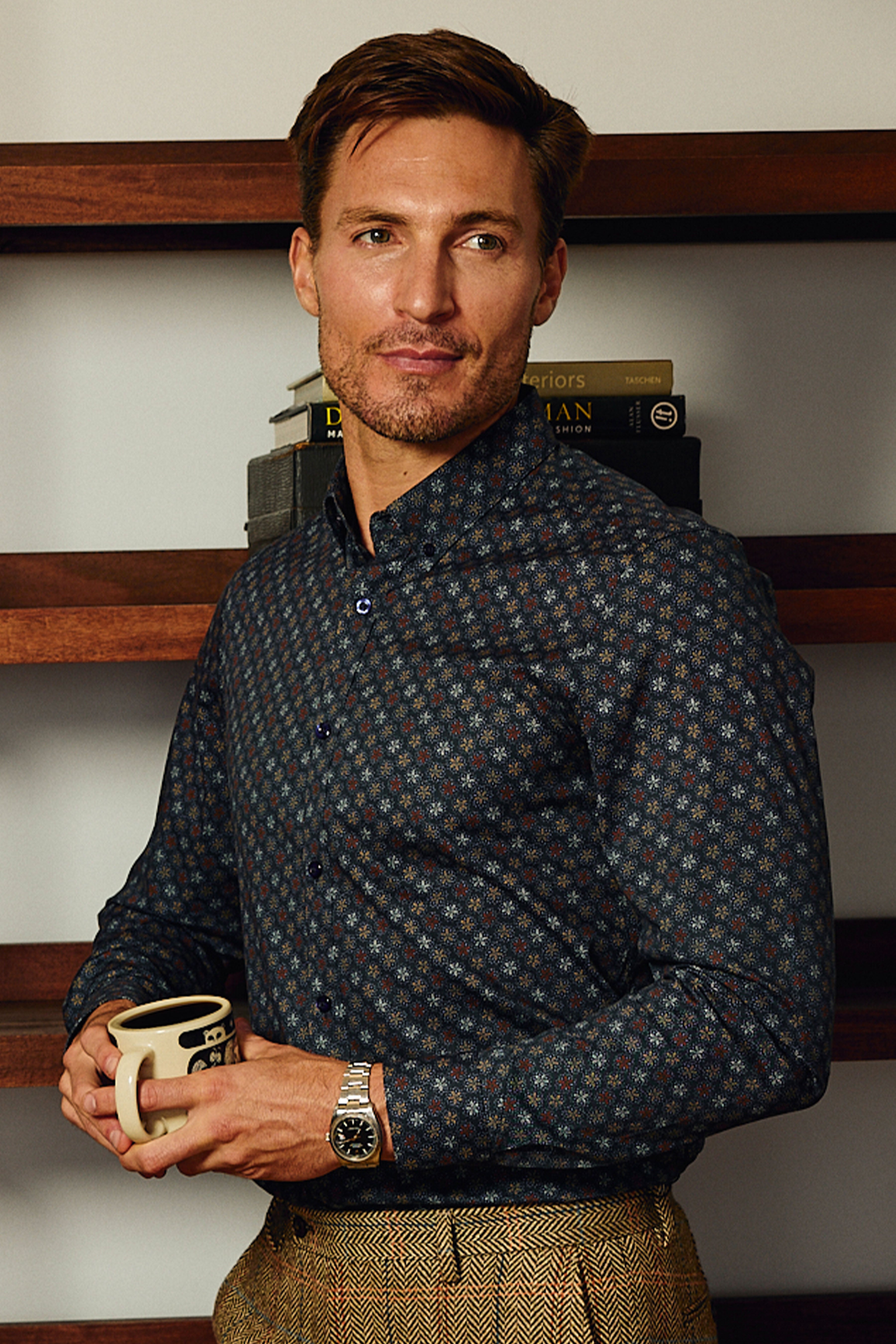 Brian Button Down Shirt - Navy & Tan Stars