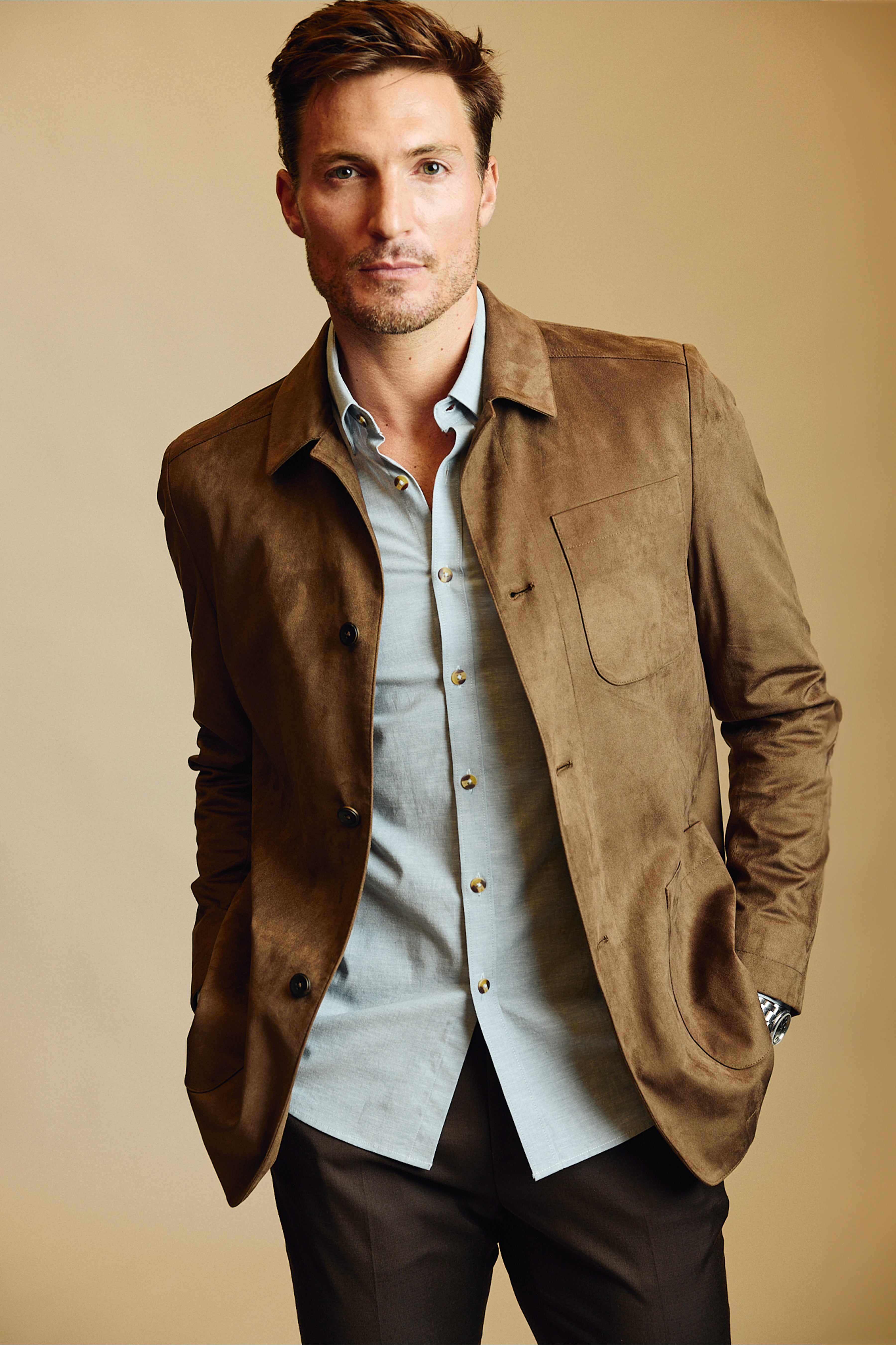 New City Button Up Jacket - Dark Brown Microsuede