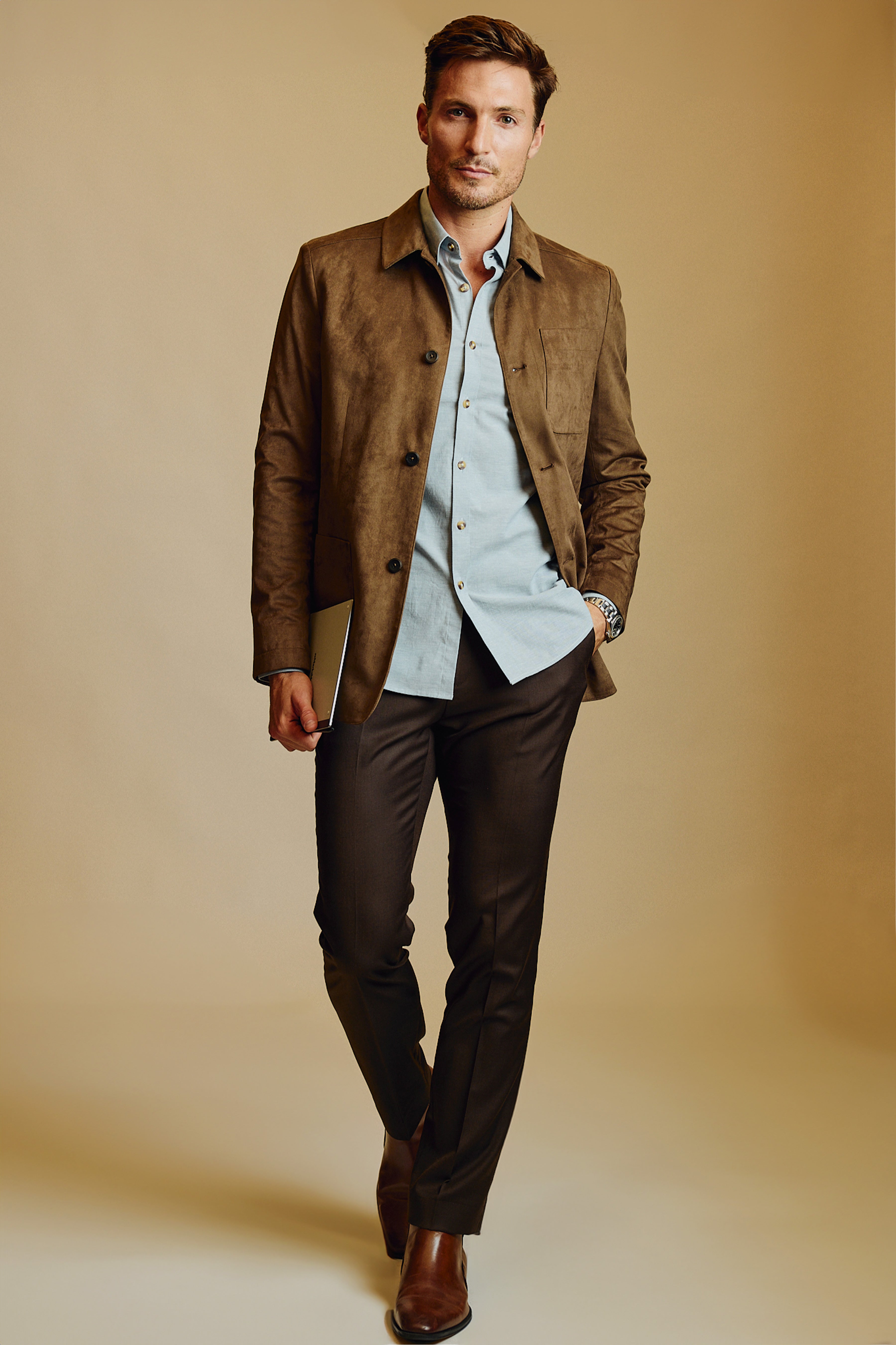 New City Button Up Jacket - Dark Brown Microsuede