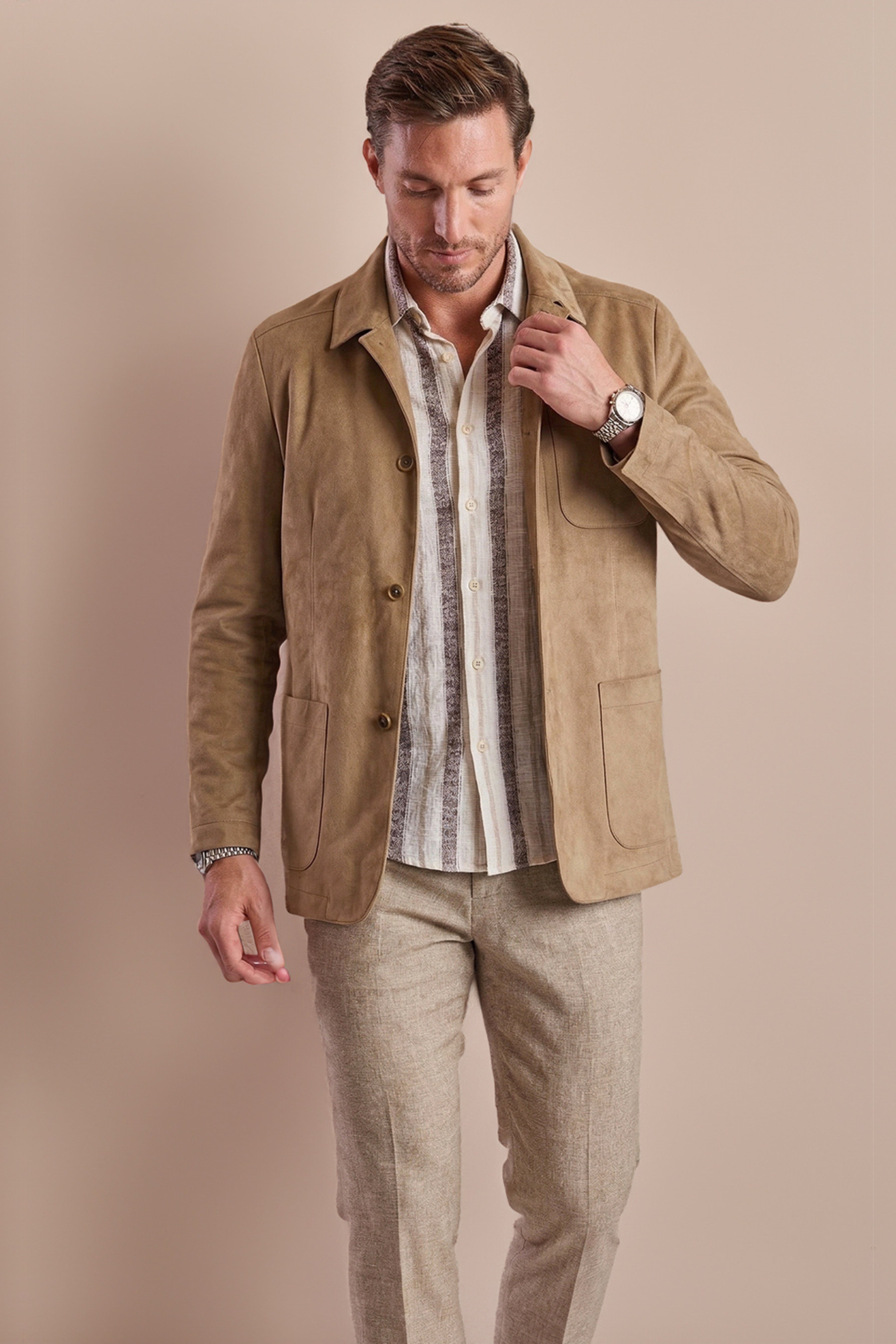 New City Button Up Jacket - Taupe Microsuede