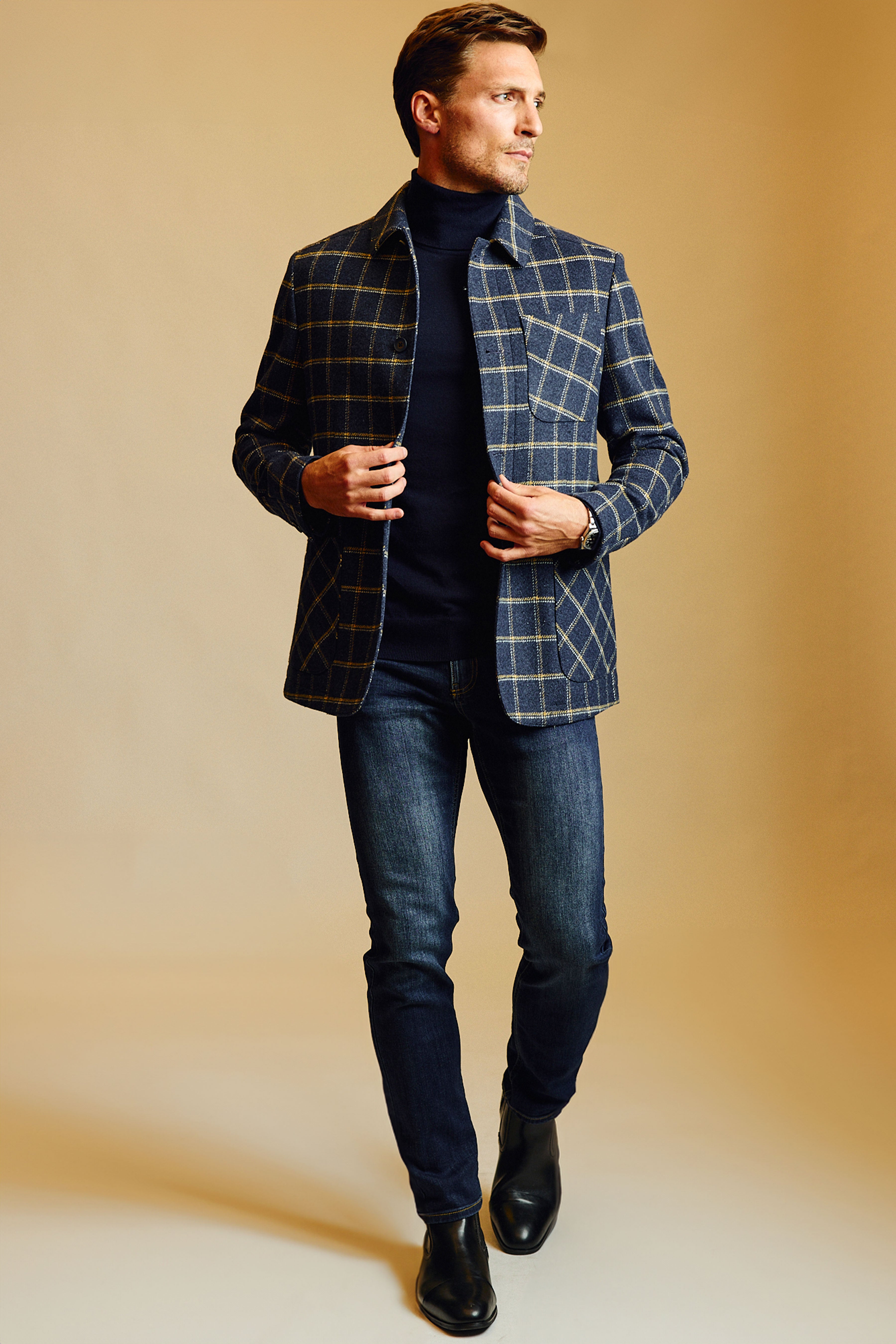 New City Button Up Jacket - Blue Mustard White Windowpane