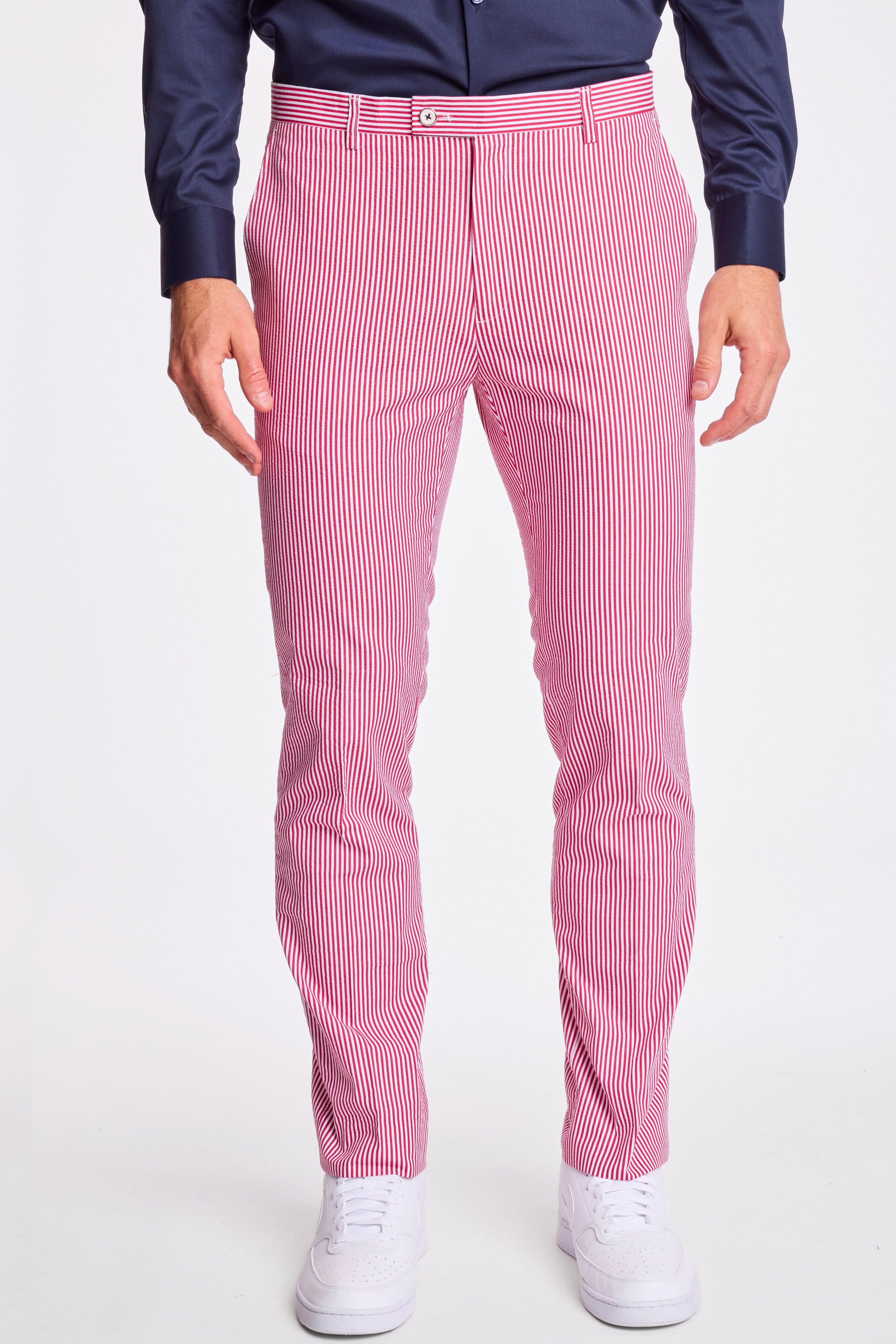 Downing Pants - slim - Red Seersucker