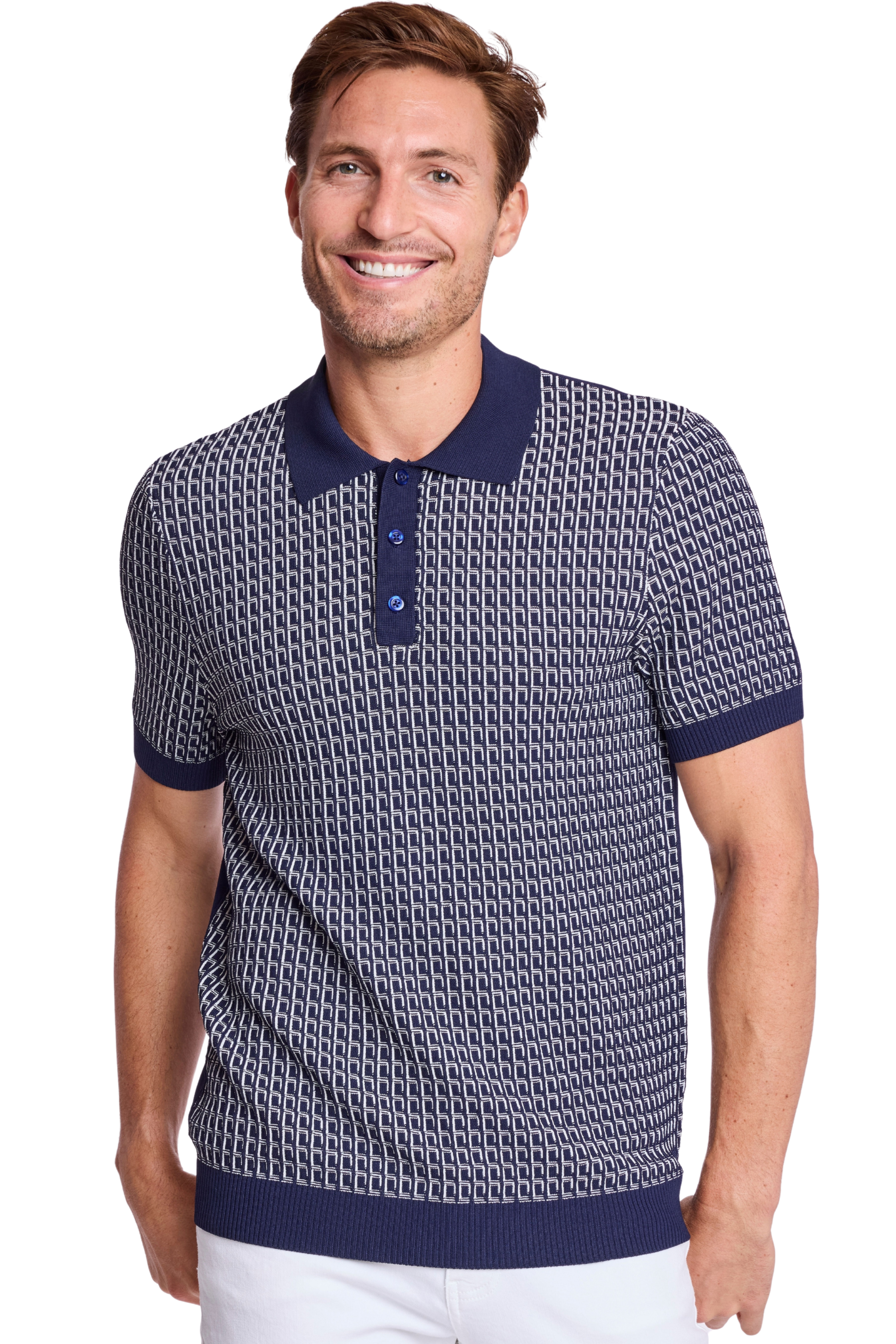 3 Button Polo - Crisp Navy & White