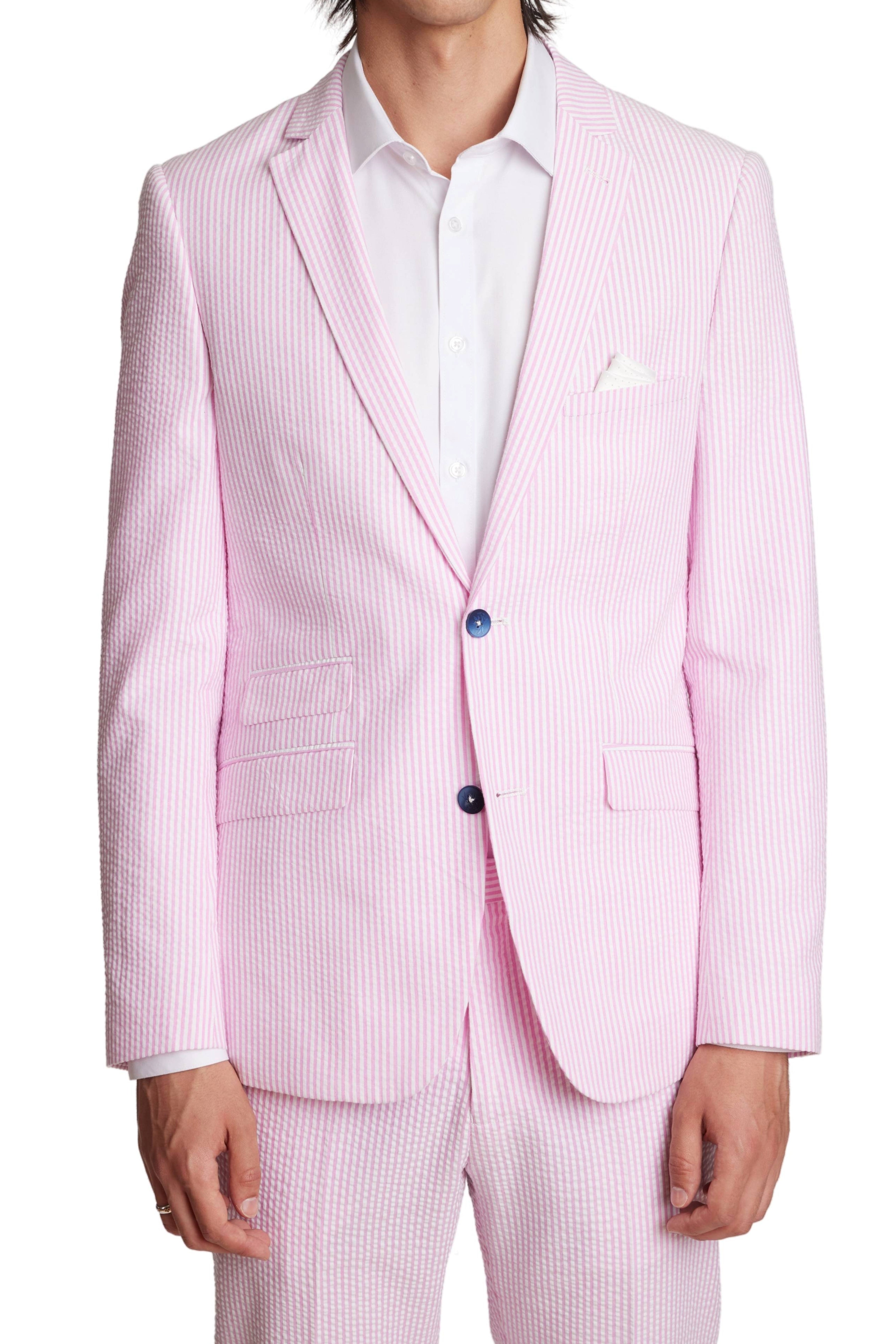 Dover Notch Jacket - slim - Pink Wht Seersucker Stripes