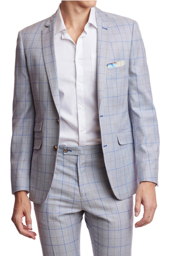 Dover Notch Jacket - slim - Lt Grey & Royal Check